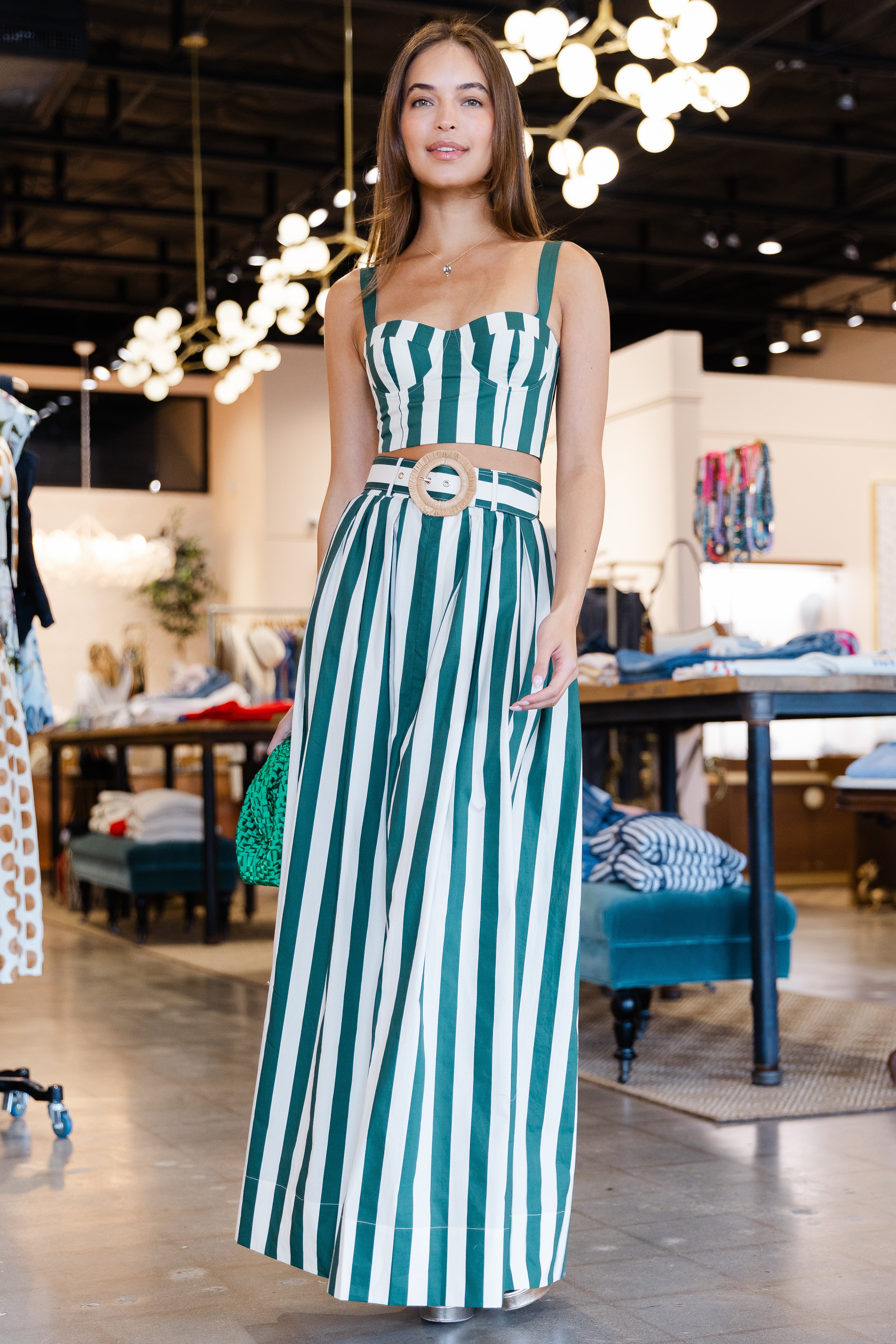 Greenfield Skirt - Green White Stripe