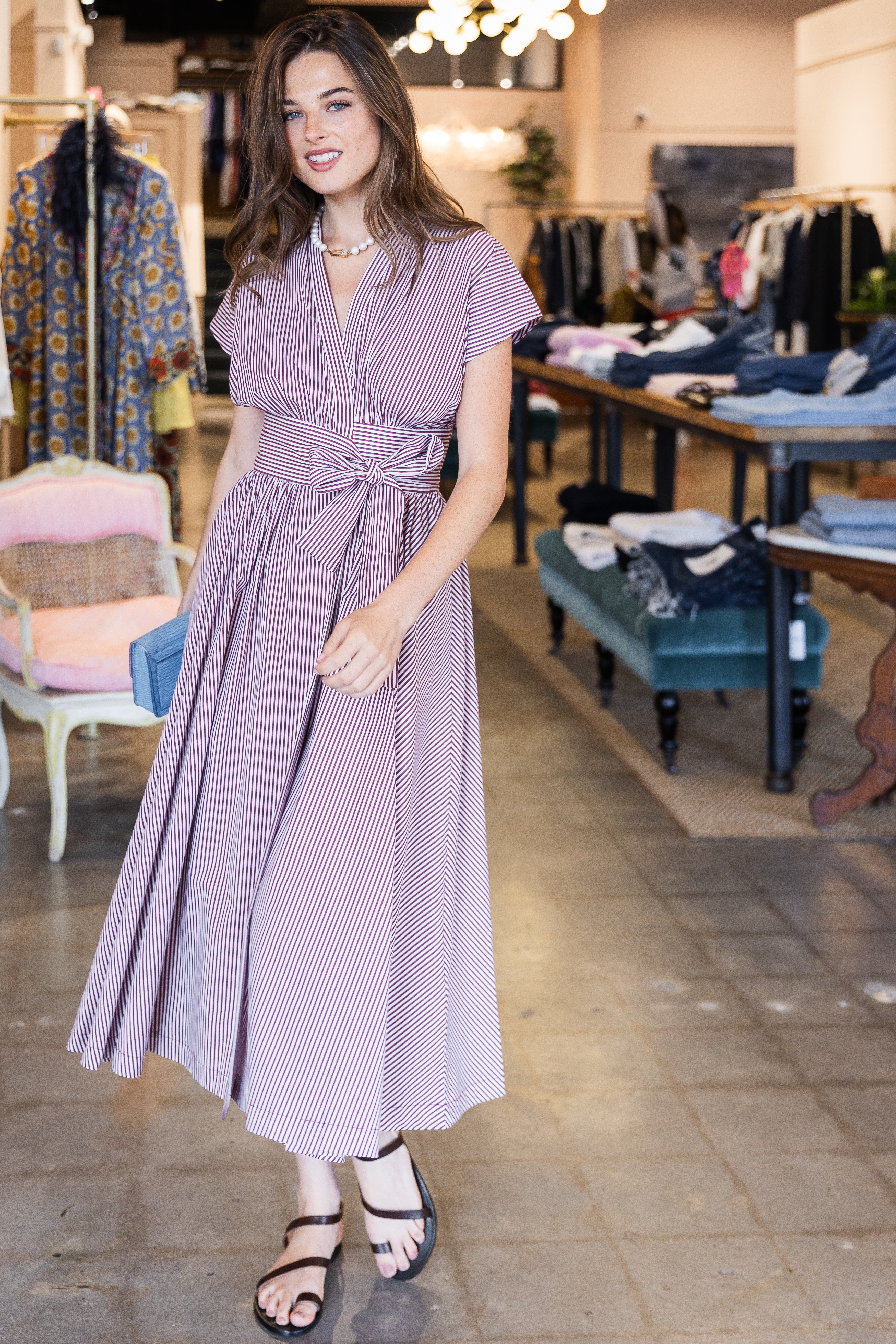 Lova Midi Dress - Maia Stripe Burgundy