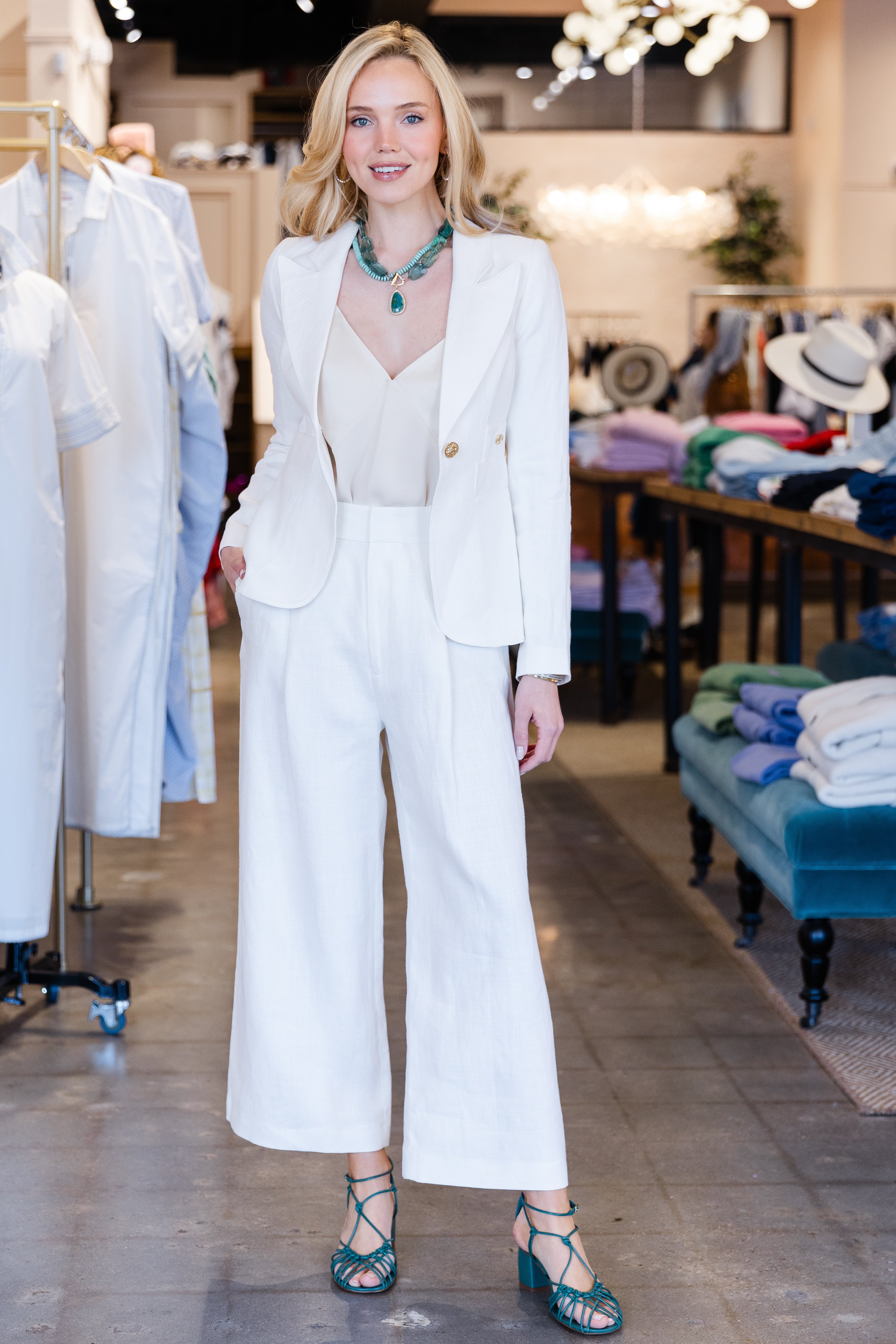 Linen Cropped Pleated Trouser - White Linen