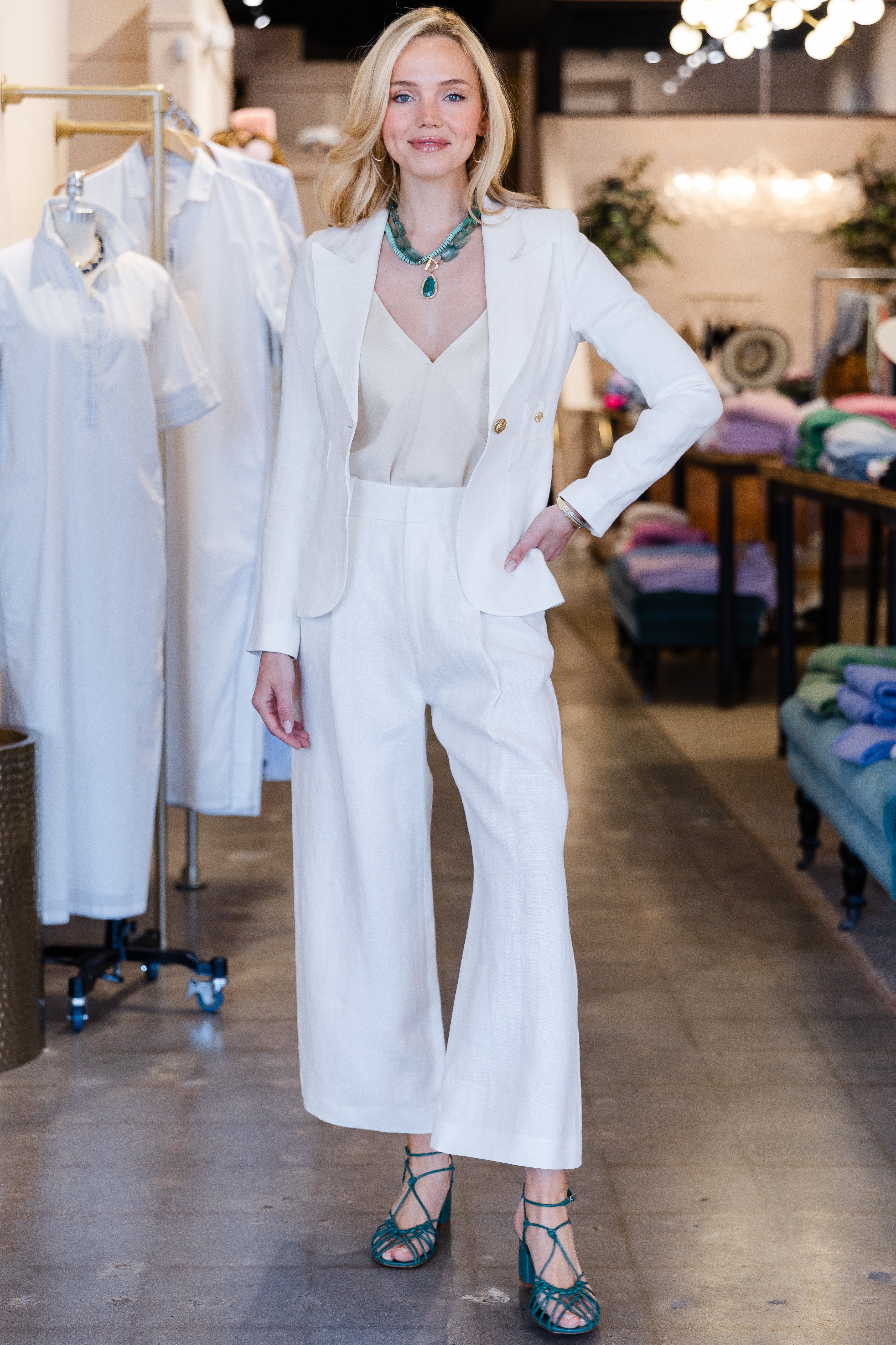 Linen Cropped Pleated Trouser - White Linen