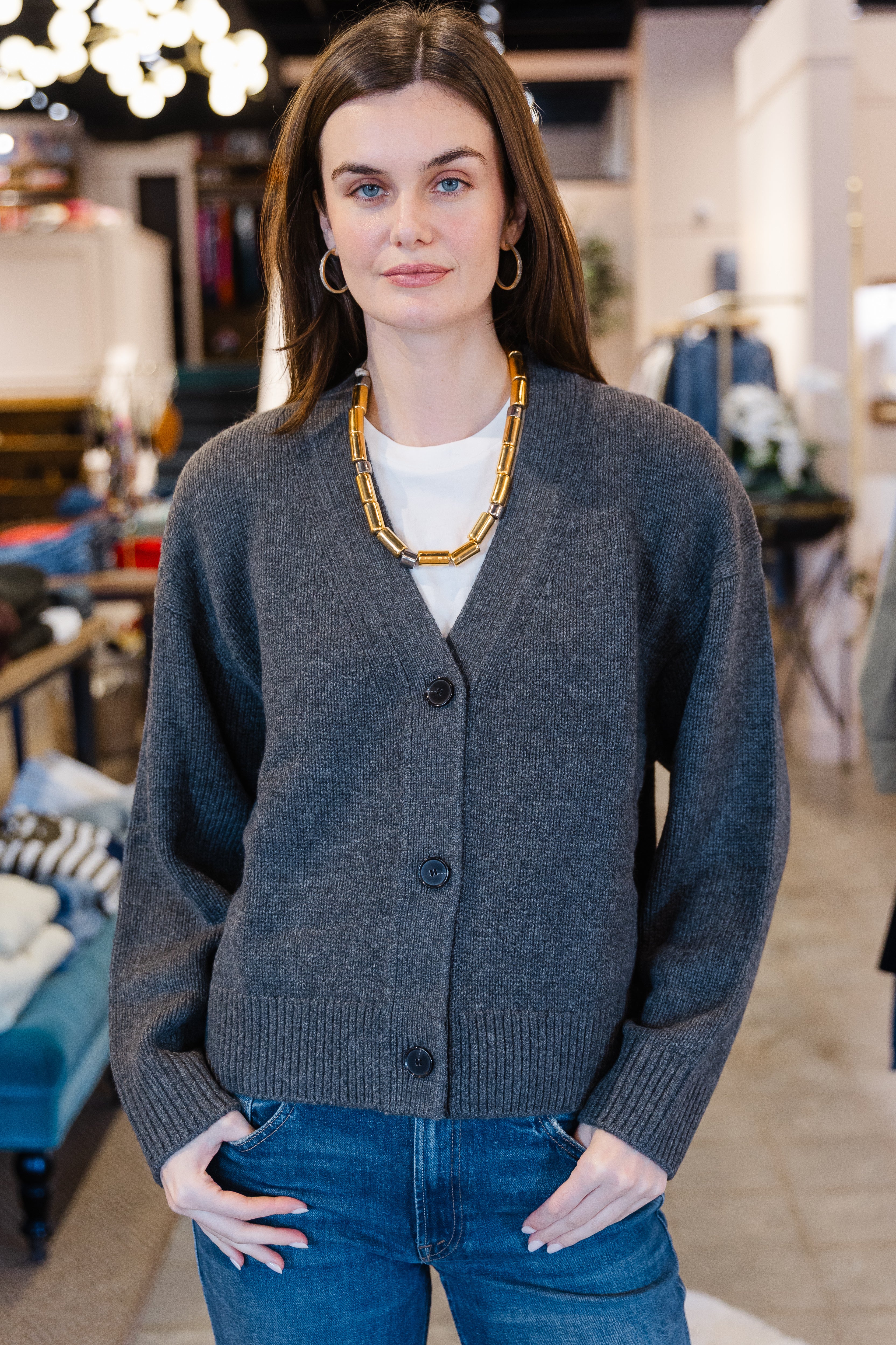 The Cashmere Signature Cardi - Charcoal