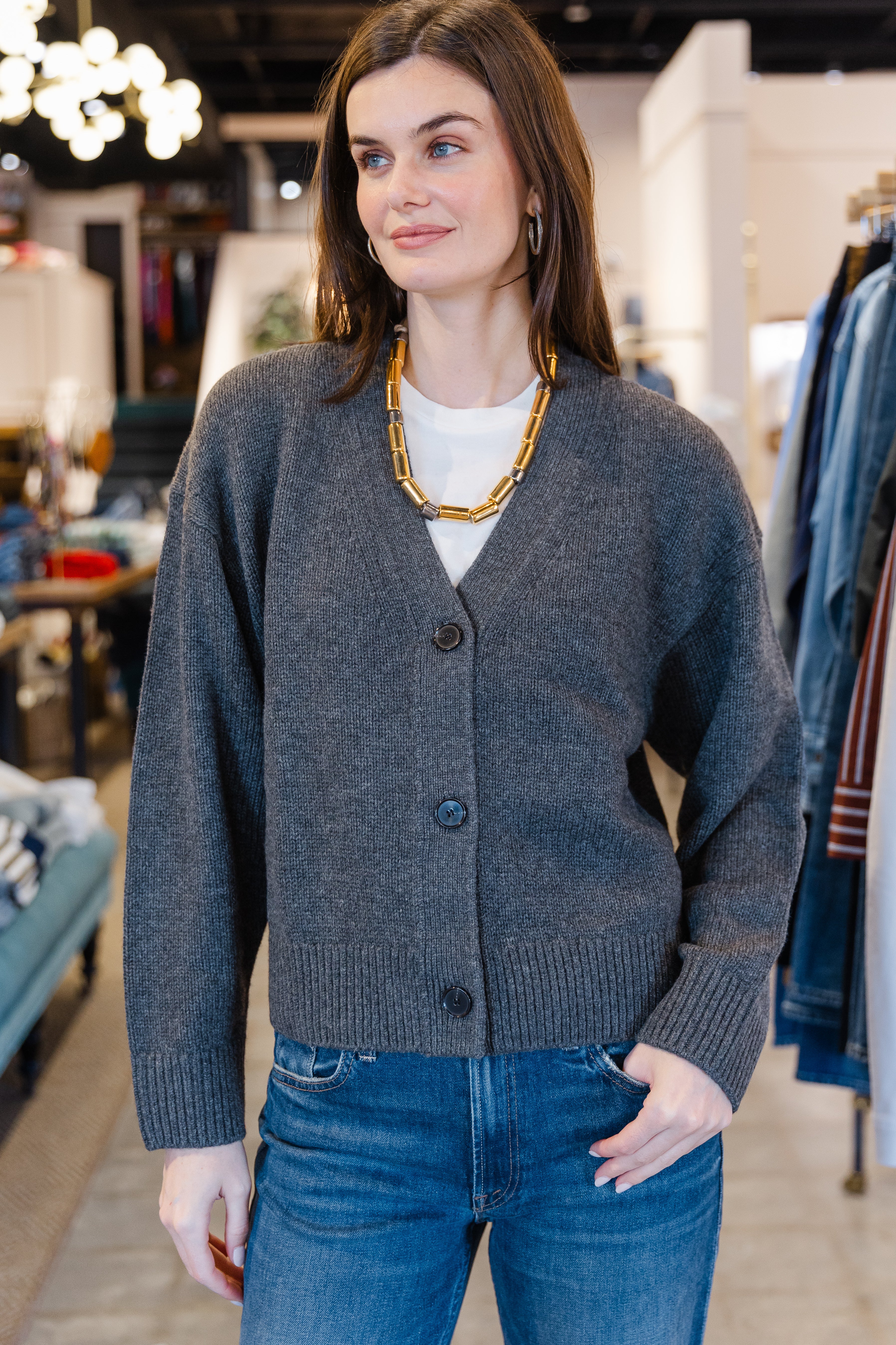 The Cashmere Signature Cardi - Charcoal