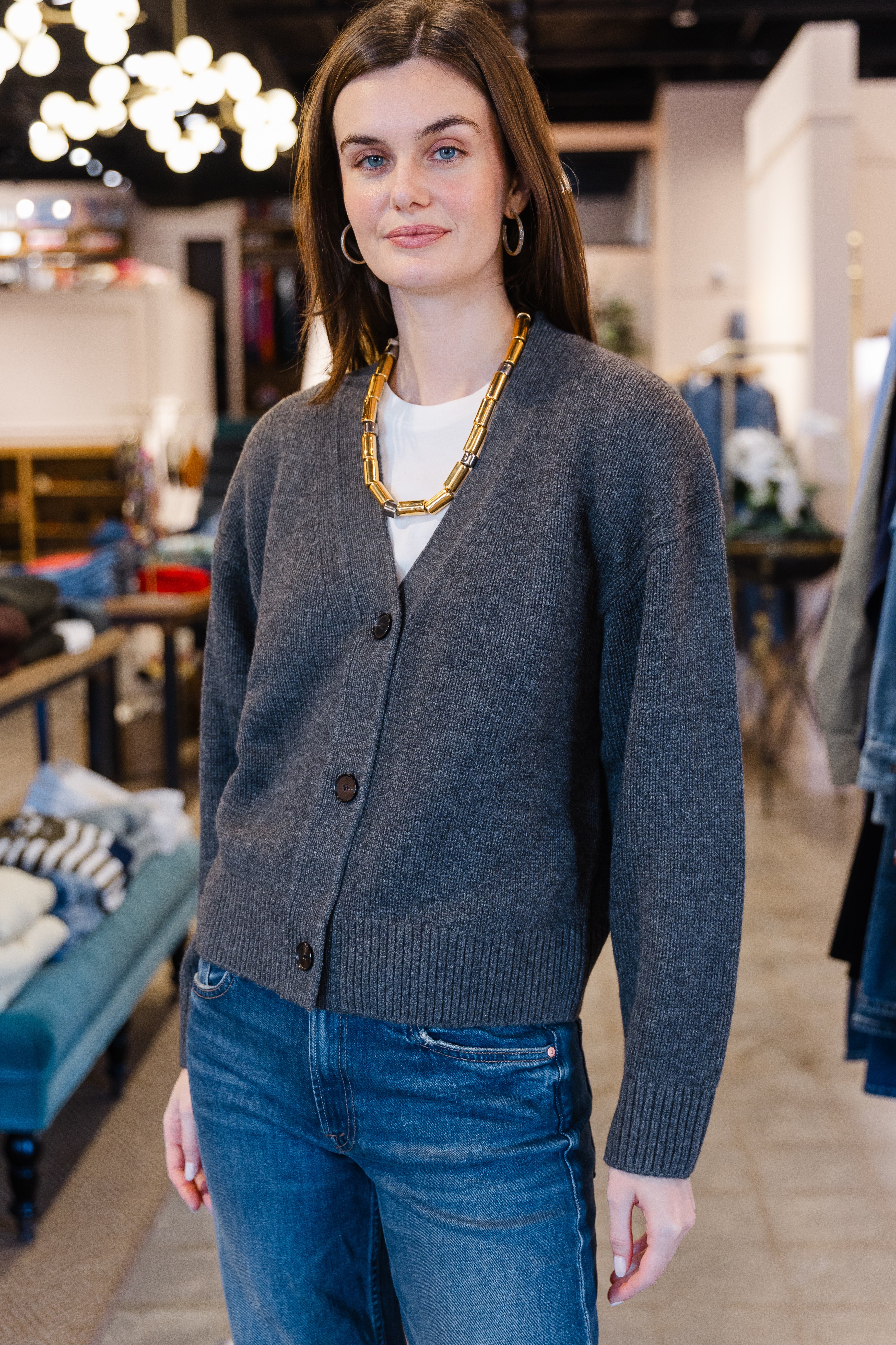 The Cashmere Signature Cardi - Charcoal