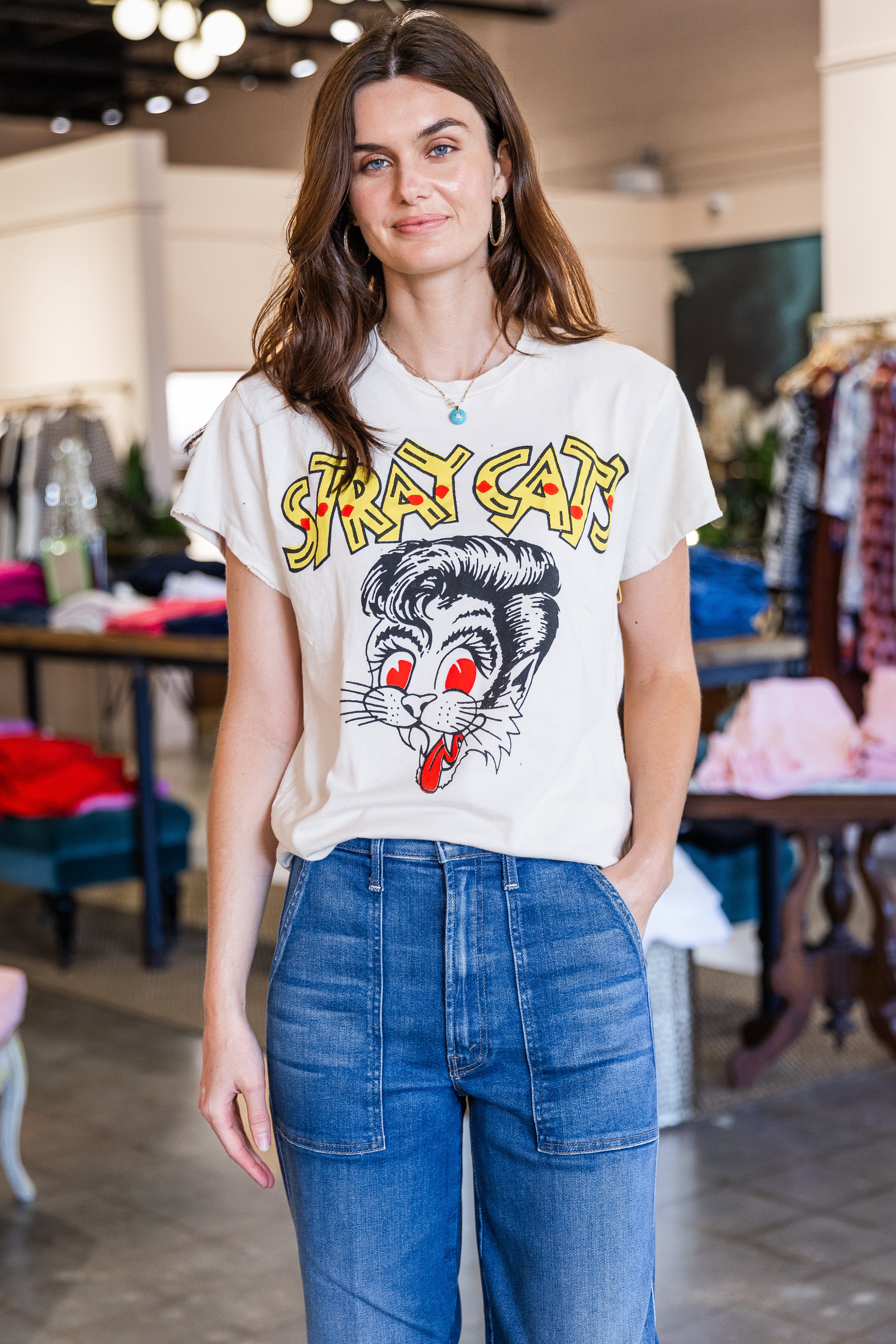 Stray Cats Crew Tee - Vintage White