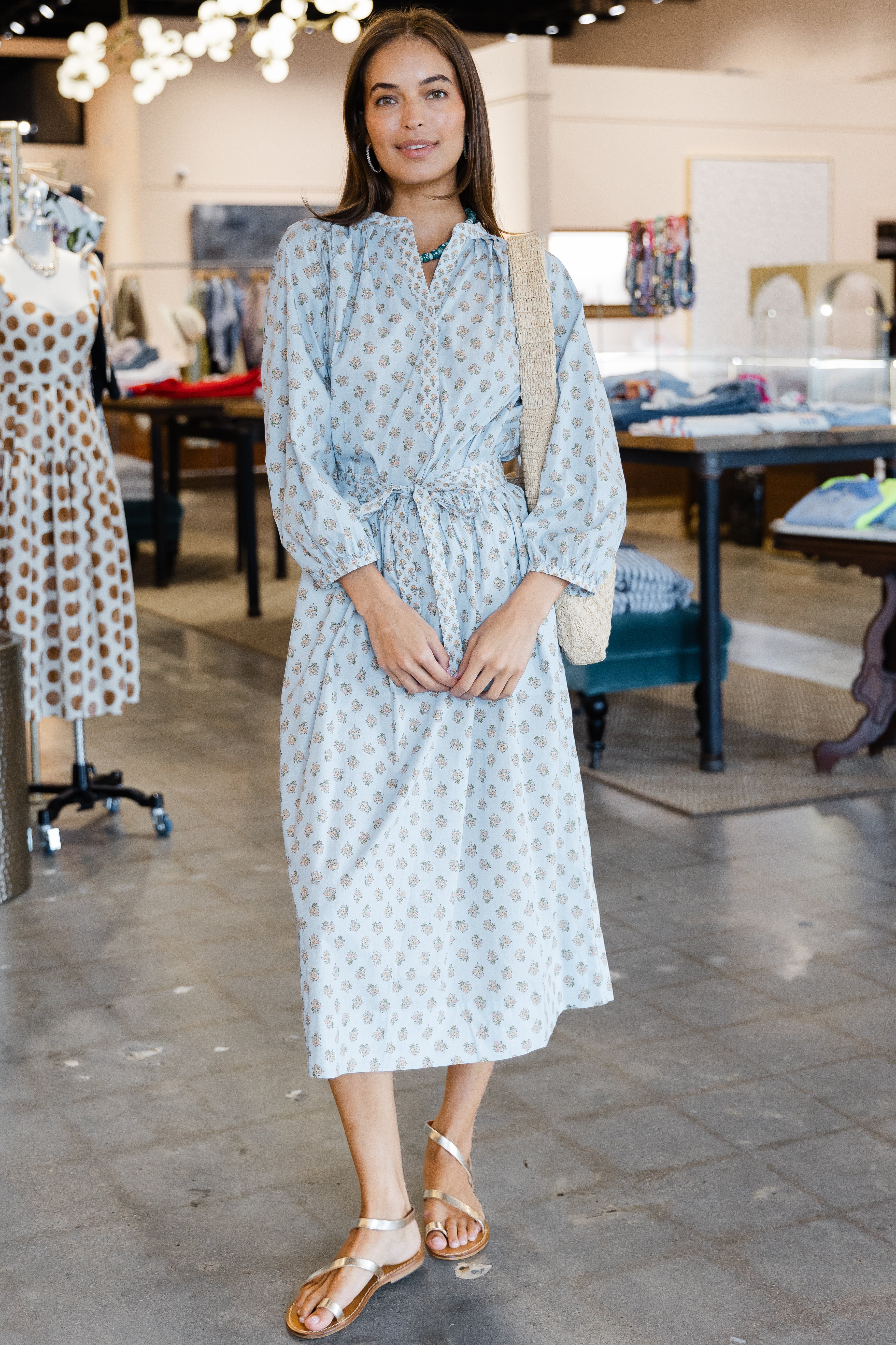 Mathilde Skirt- French Blue/Tangerine Mixed Floral Printed Poplin
