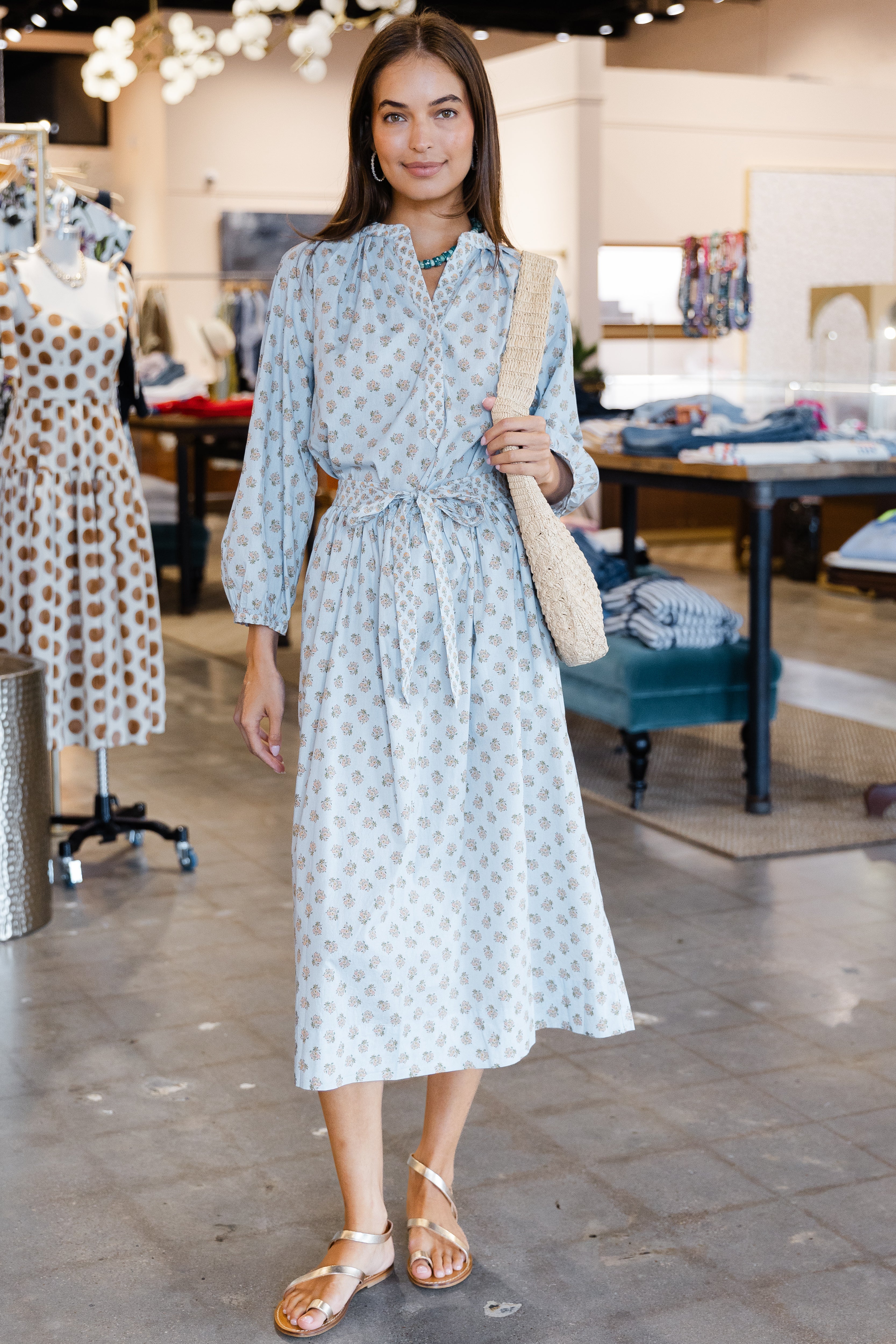 Mathilde Skirt- French Blue/Tangerine Mixed Floral Printed Poplin