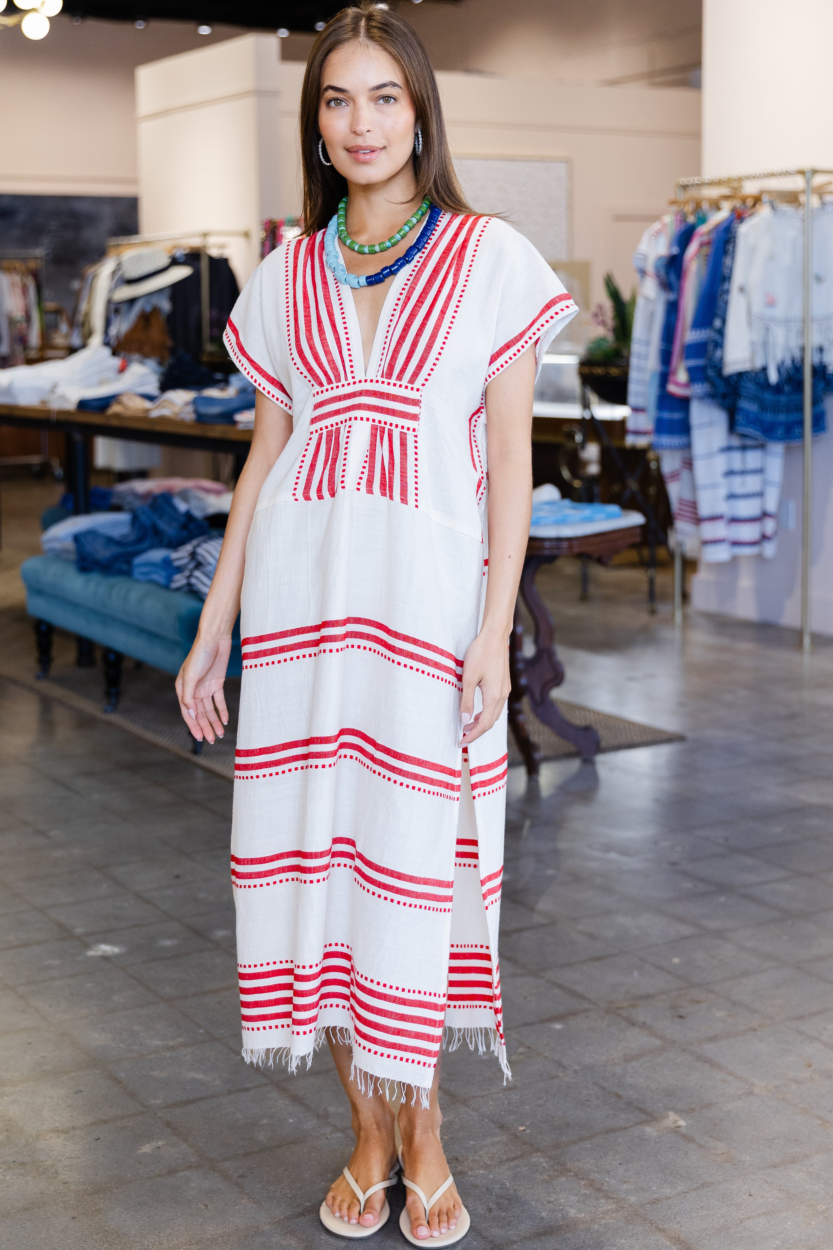 Gasira V-Neck Caftan - Eshe Red