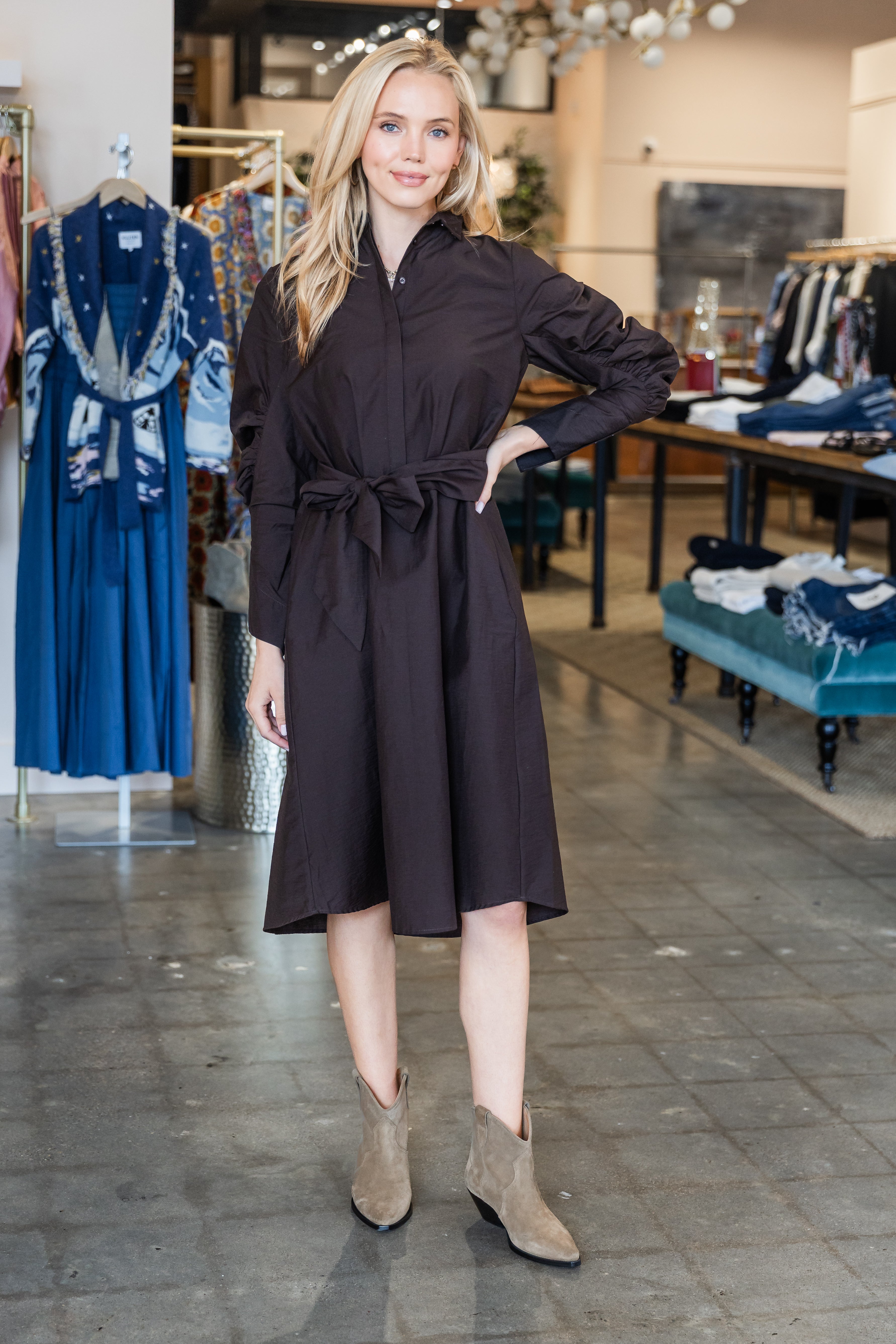 Long Sleeve High Neck Dress - Truffle