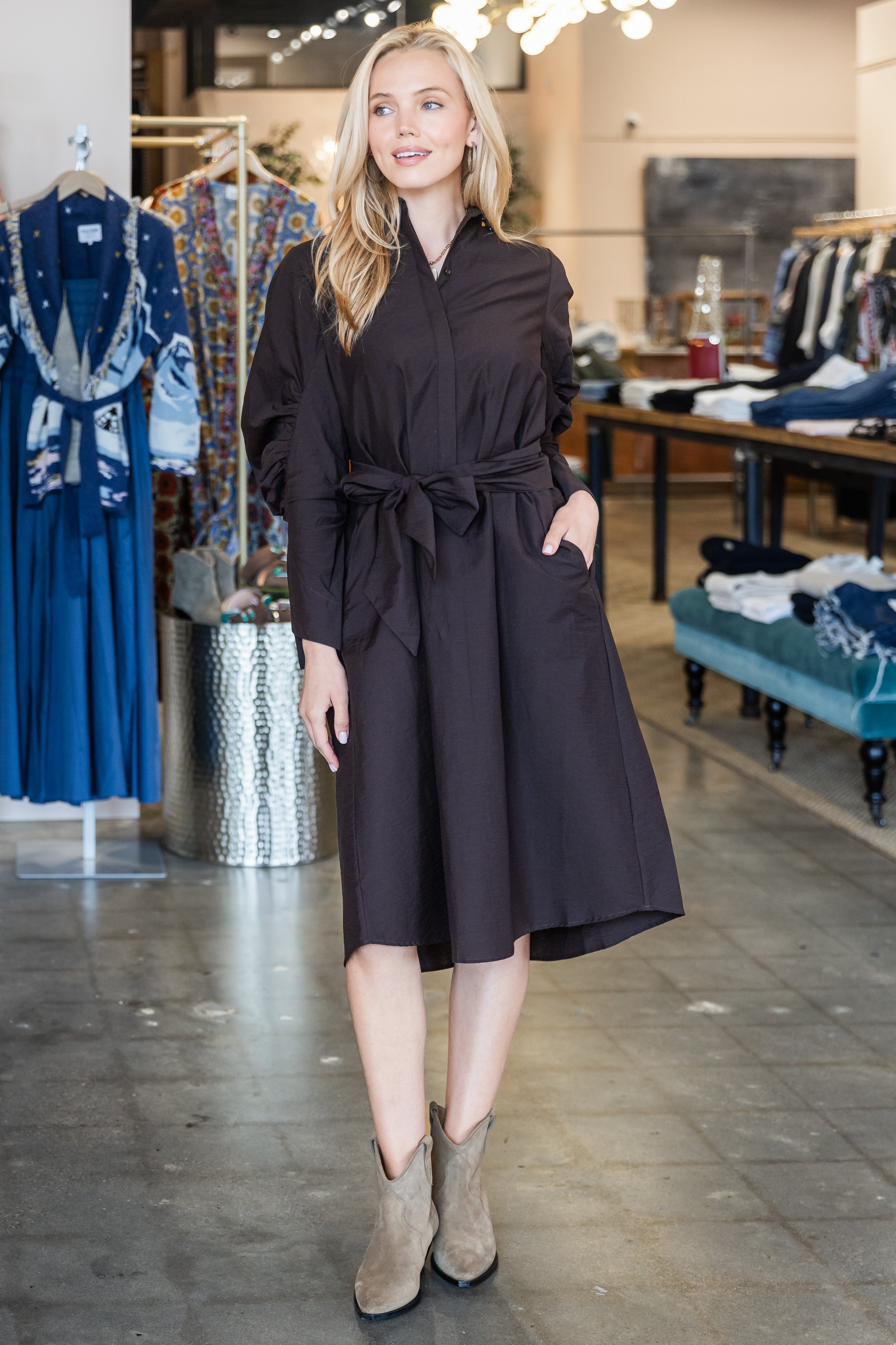 Long Sleeve High Neck Dress - Truffle