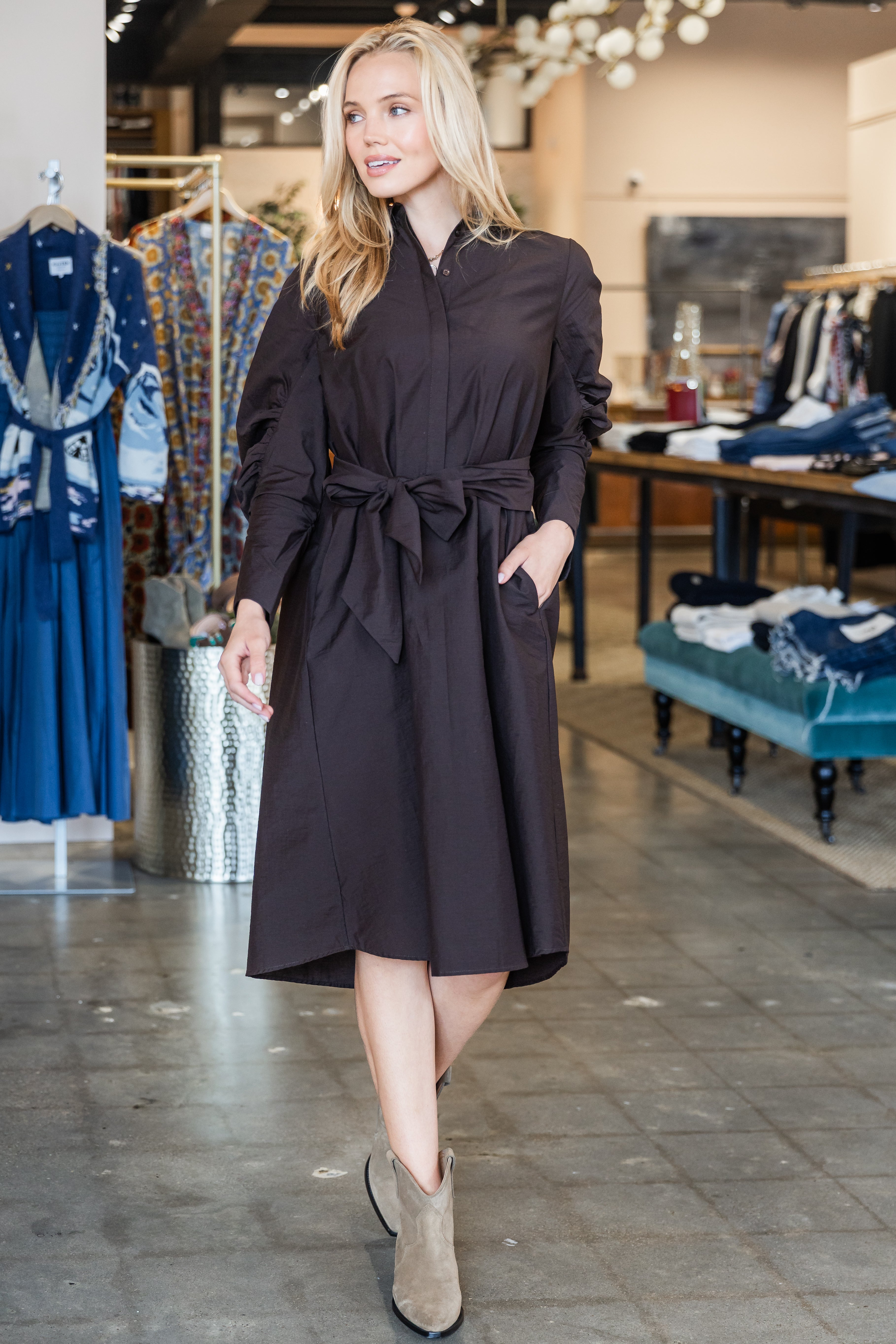 Long Sleeve High Neck Dress - Truffle