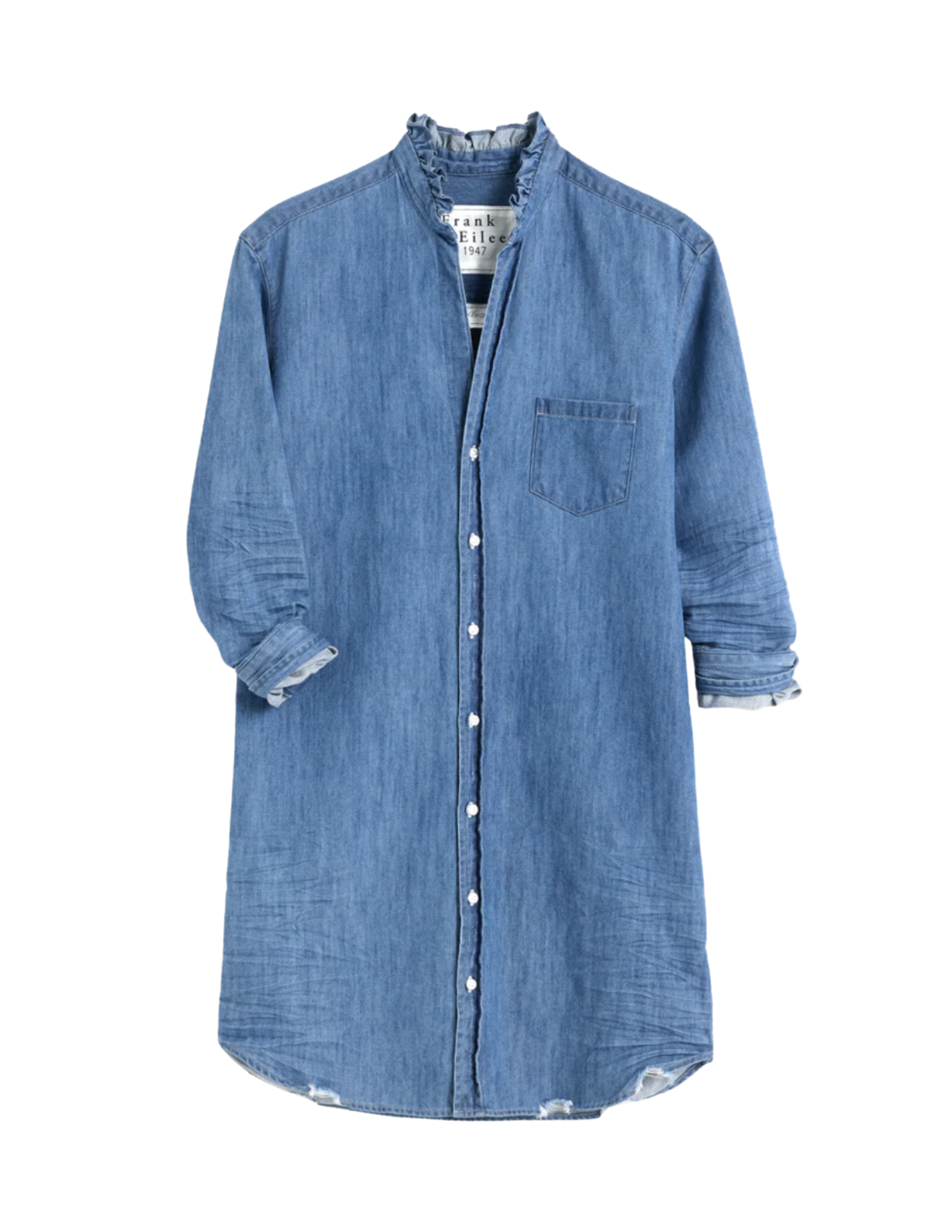 Ruffle Mary Dress- VWD Vintage Wash Denim