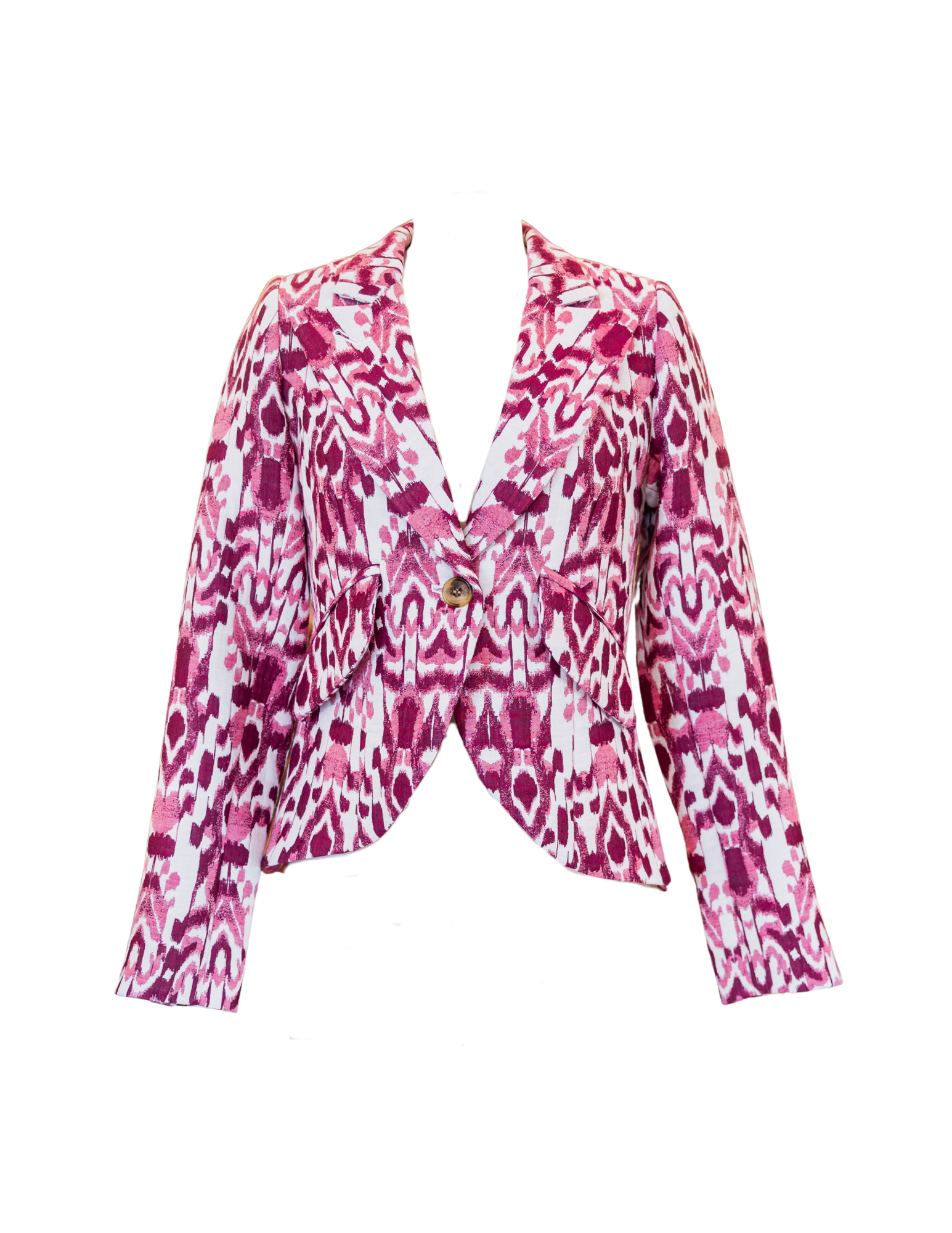 One Button Blazer - Raspberry Jacquard