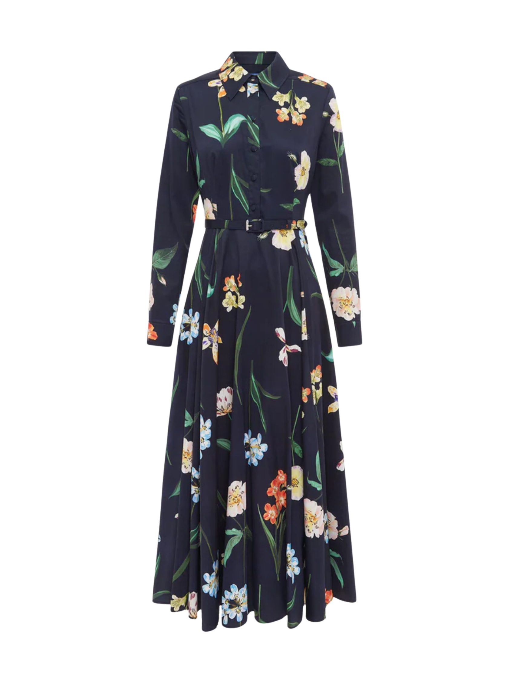 Zara Shirt Midi Dress - Botanical Print in Ebony