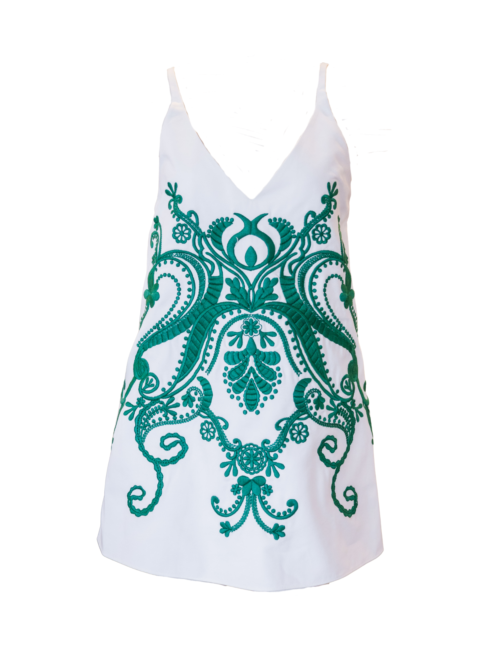 Maya Dress - White/ Emerald Rhapsody