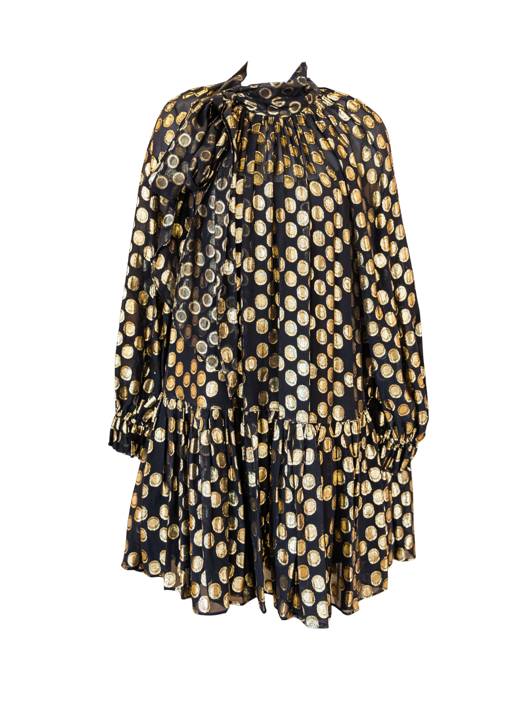 Loretta Silk Long Sleeve Mini Dress - Obsidian