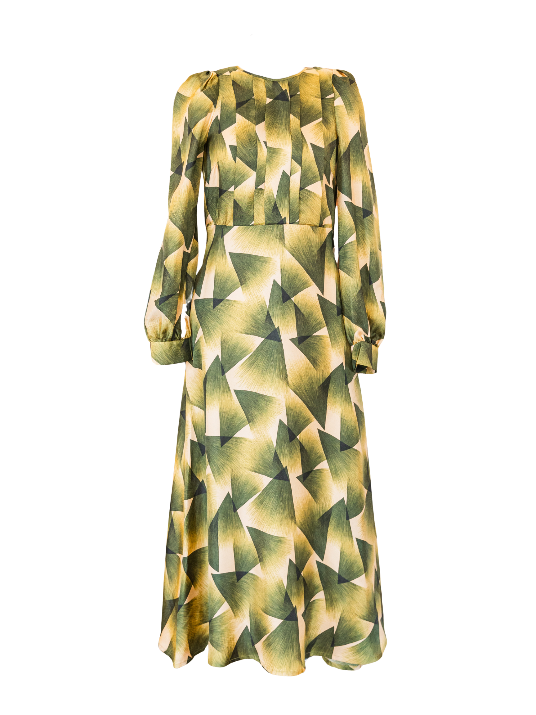 Long Sleeve Print Midi Dress - Jade-Yellow