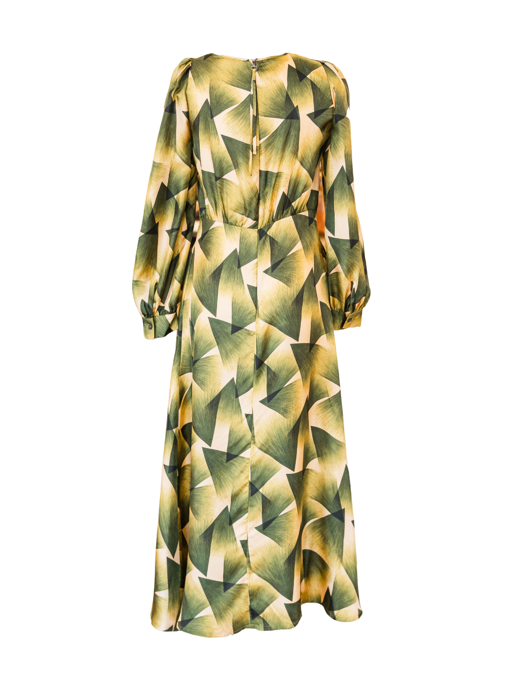 Long Sleeve Print Midi Dress - Jade-Yellow