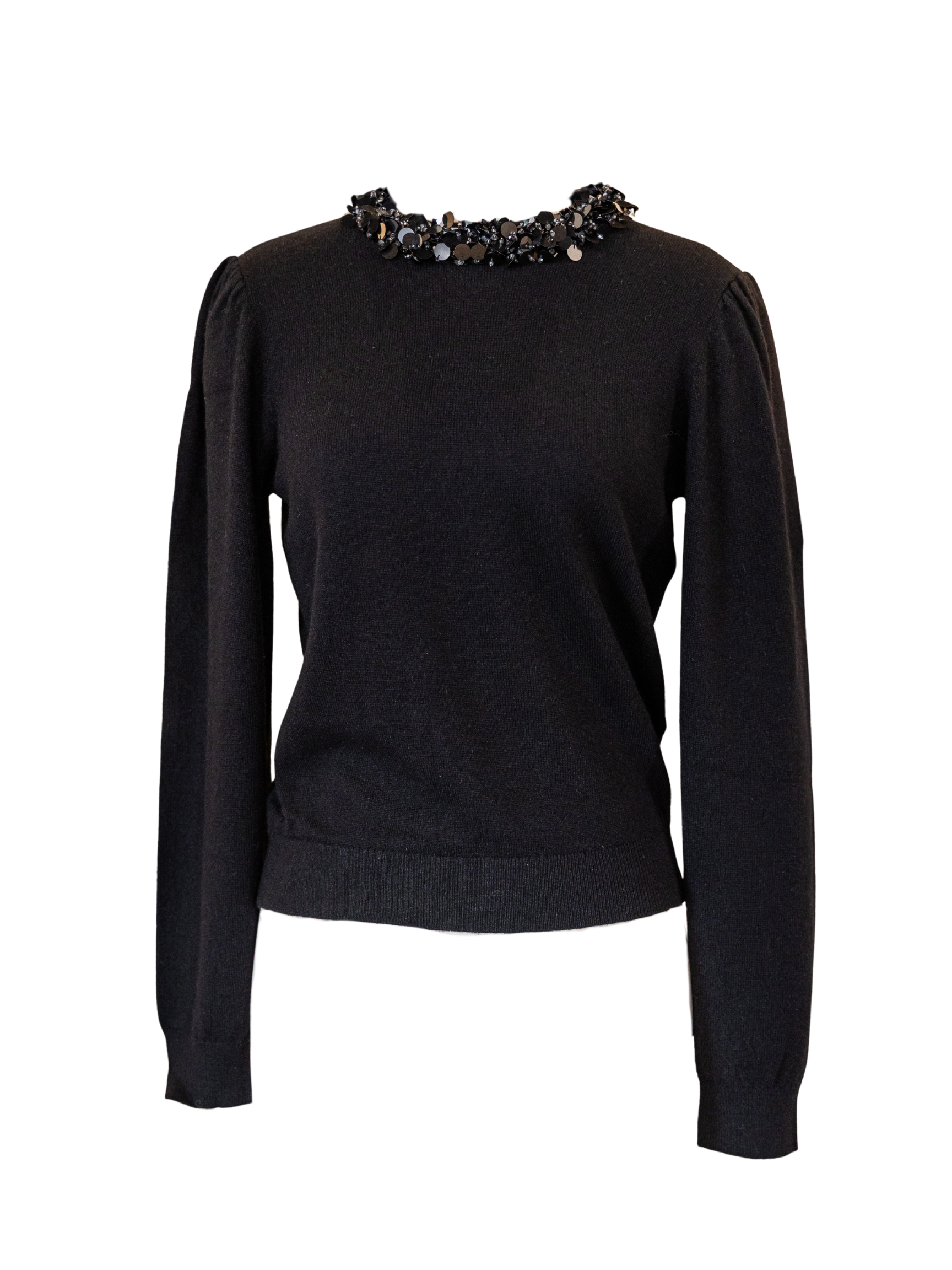 Kalani Embroidered Cashmere Long Sleeve Pullover - Noir