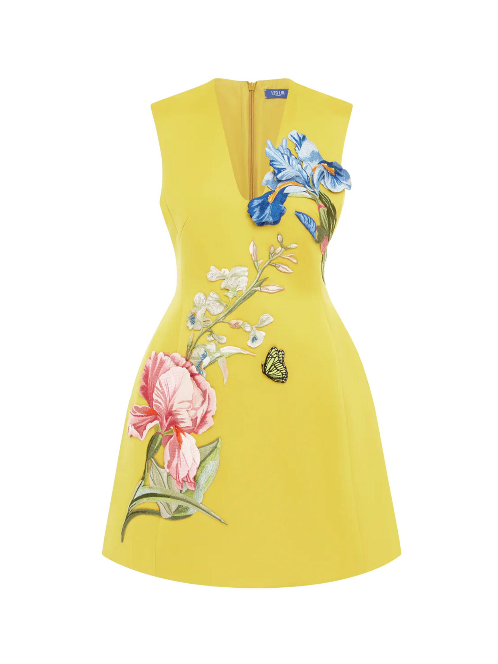 Bree V Neck Embroidery Mini Dress - Mustard