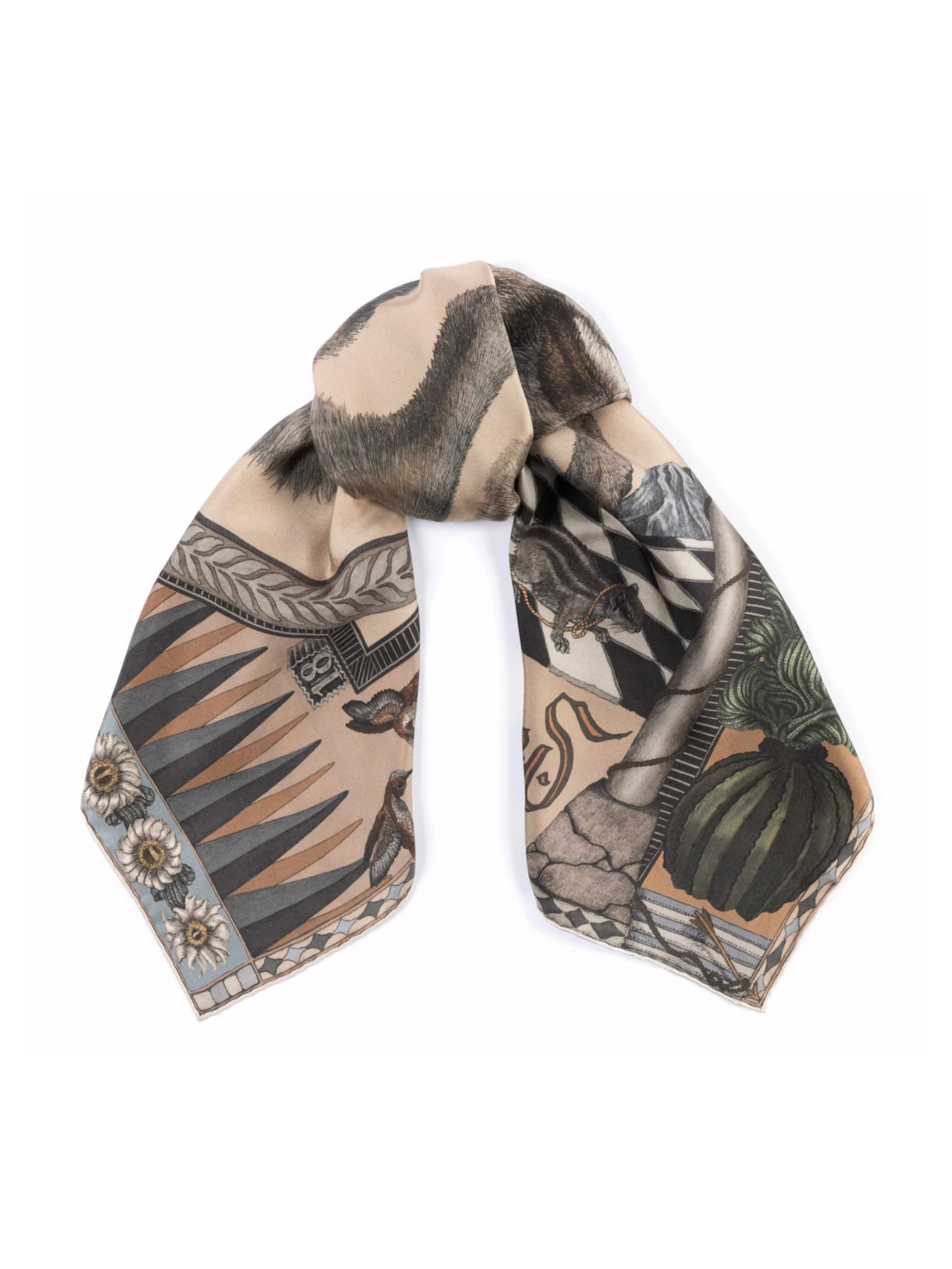 90x90 Medium Silk Scarf-The Wolf you Feed-Desert/Dawn