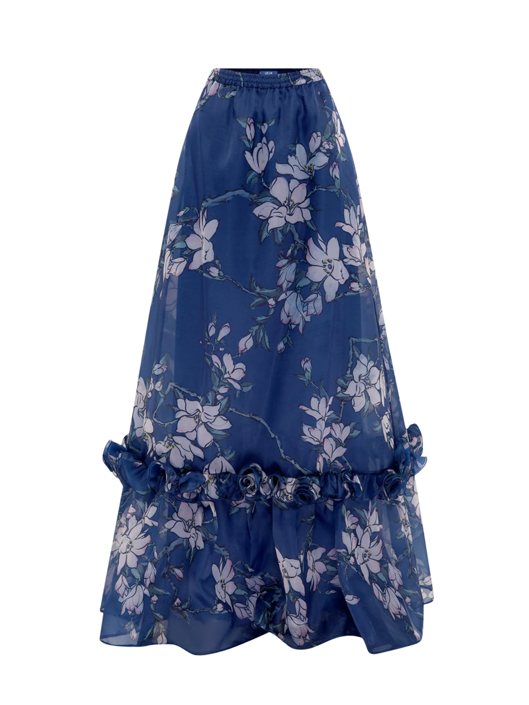 Paige Ruffle Maxi skirt - Midnight Magnolia Print
