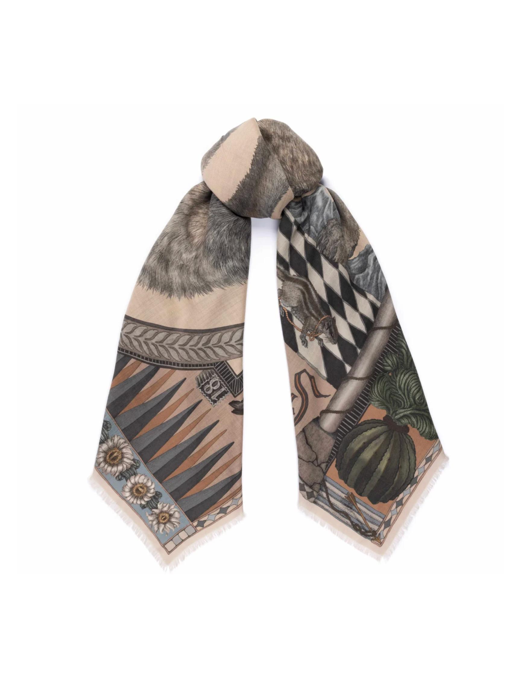 135x135 Large Wool/Silk Scarf-The Wolf You Feed-Desert/Dawn