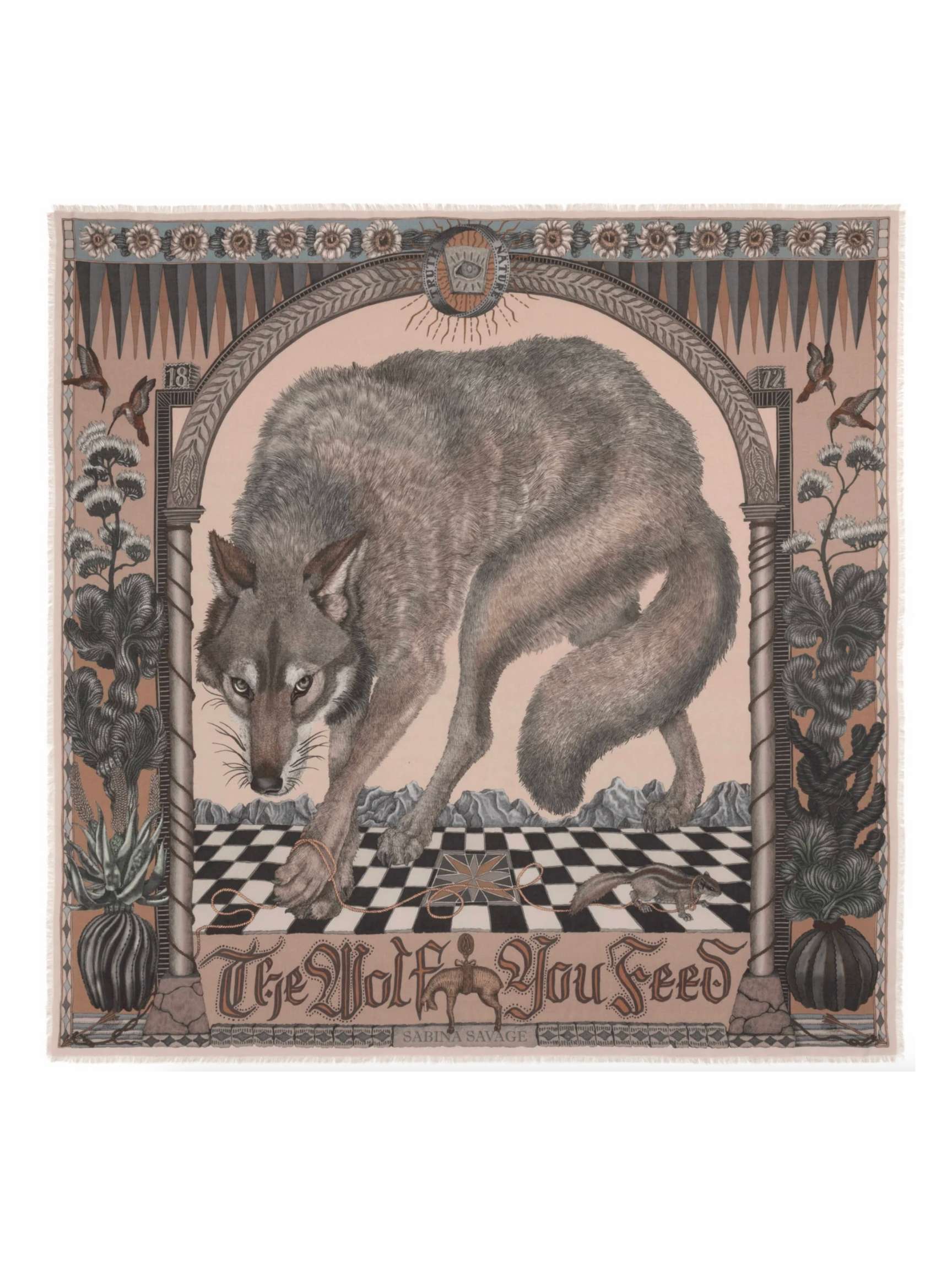 135x135 Large Wool/Silk Scarf-The Wolf You Feed-Desert/Dawn