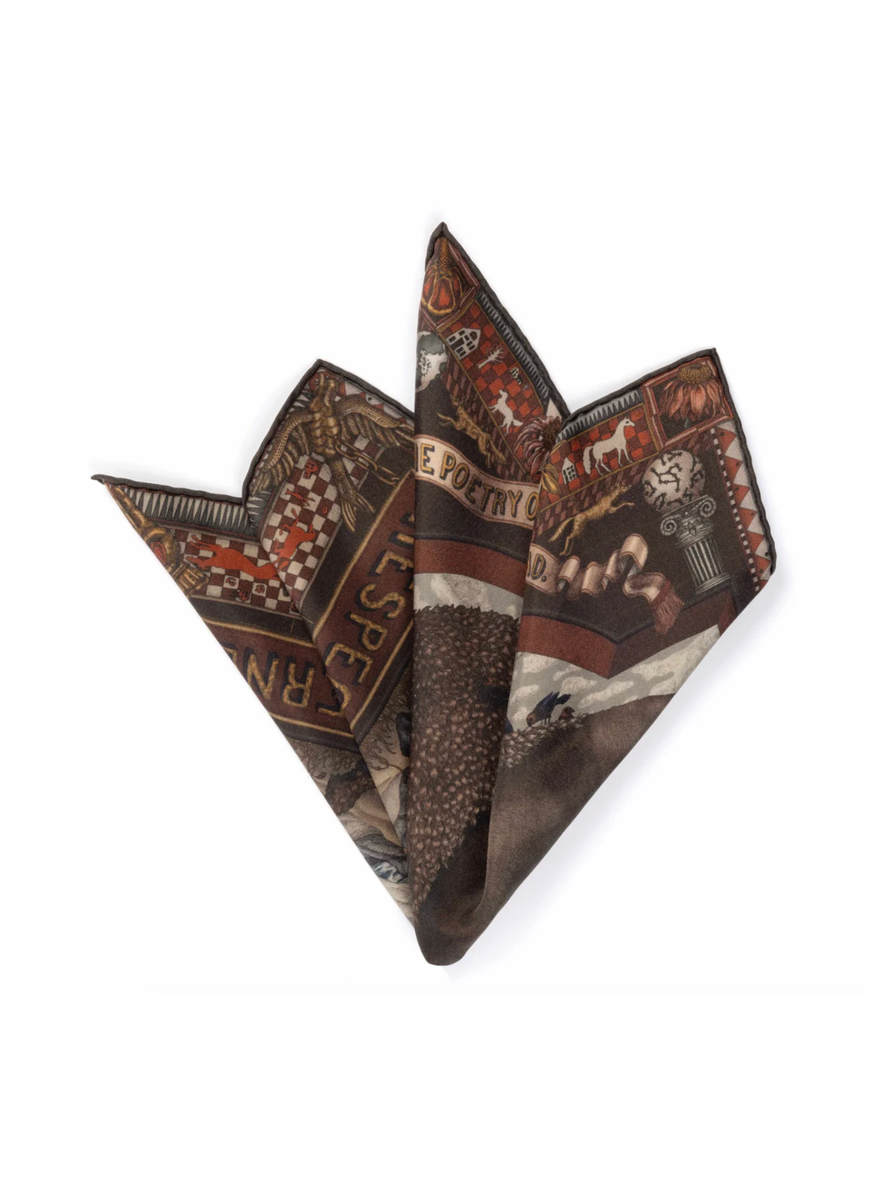 42x42 Small Silk Scarf-Secrets of the Bison-Sanguine/Silver