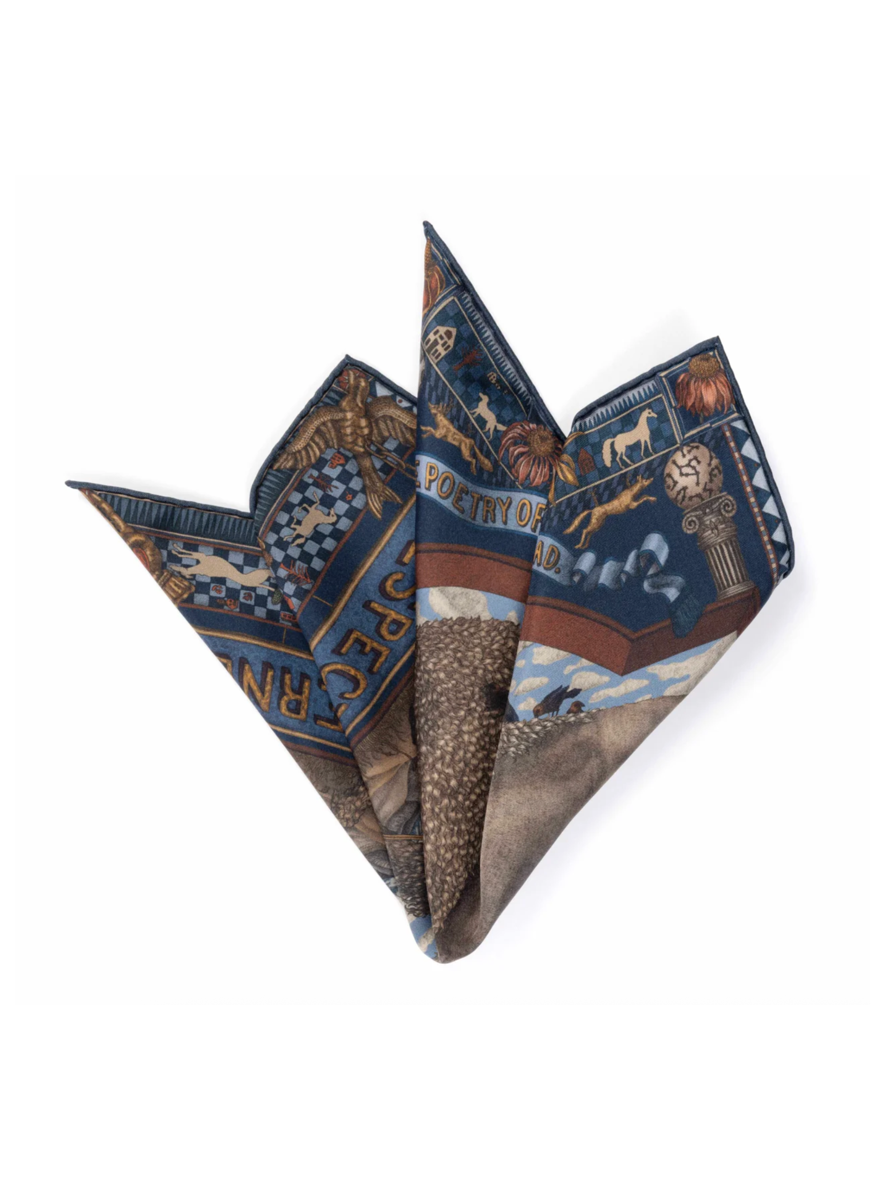 42x42 Small Silk Scarf-Secrets of the Bison-Chambray/Stone