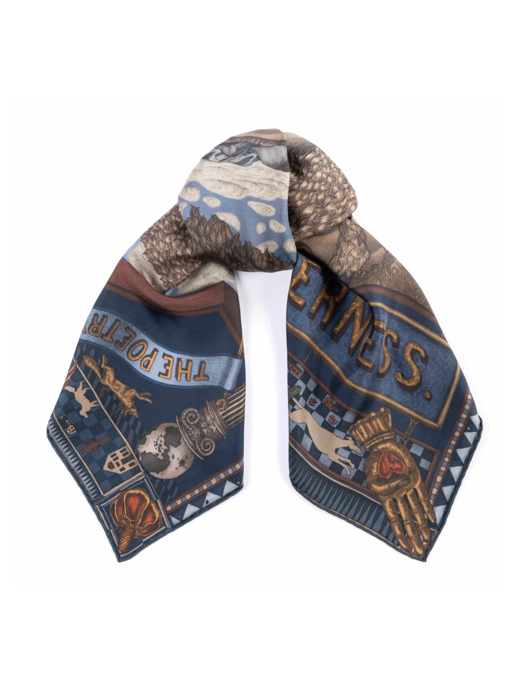 90x90 Medium Silk Scarf-Secrets of the Bison-Chambray/Stone