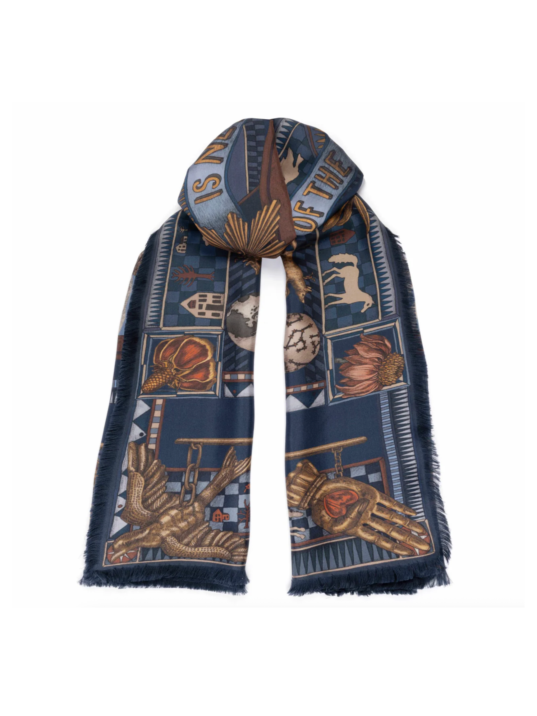 135x195 Rectangular Silk Scarf-Secrets of the Bison-Chambray/Stone