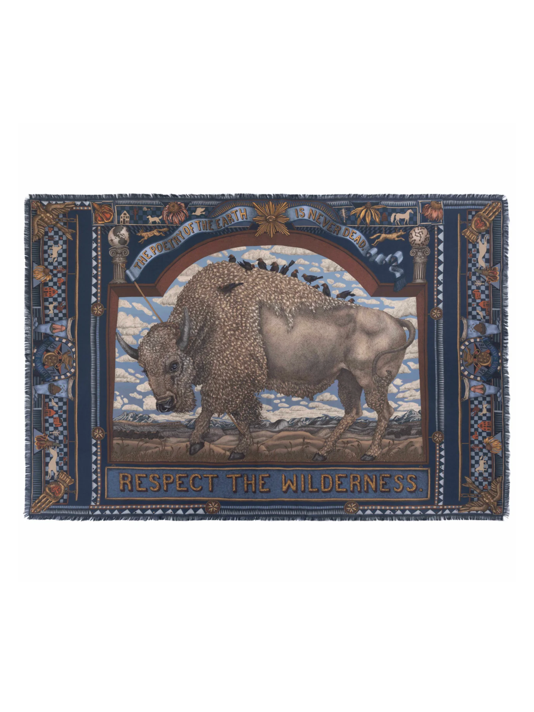 135x195 Rectangular Silk Scarf-Secrets of the Bison-Chambray/Stone