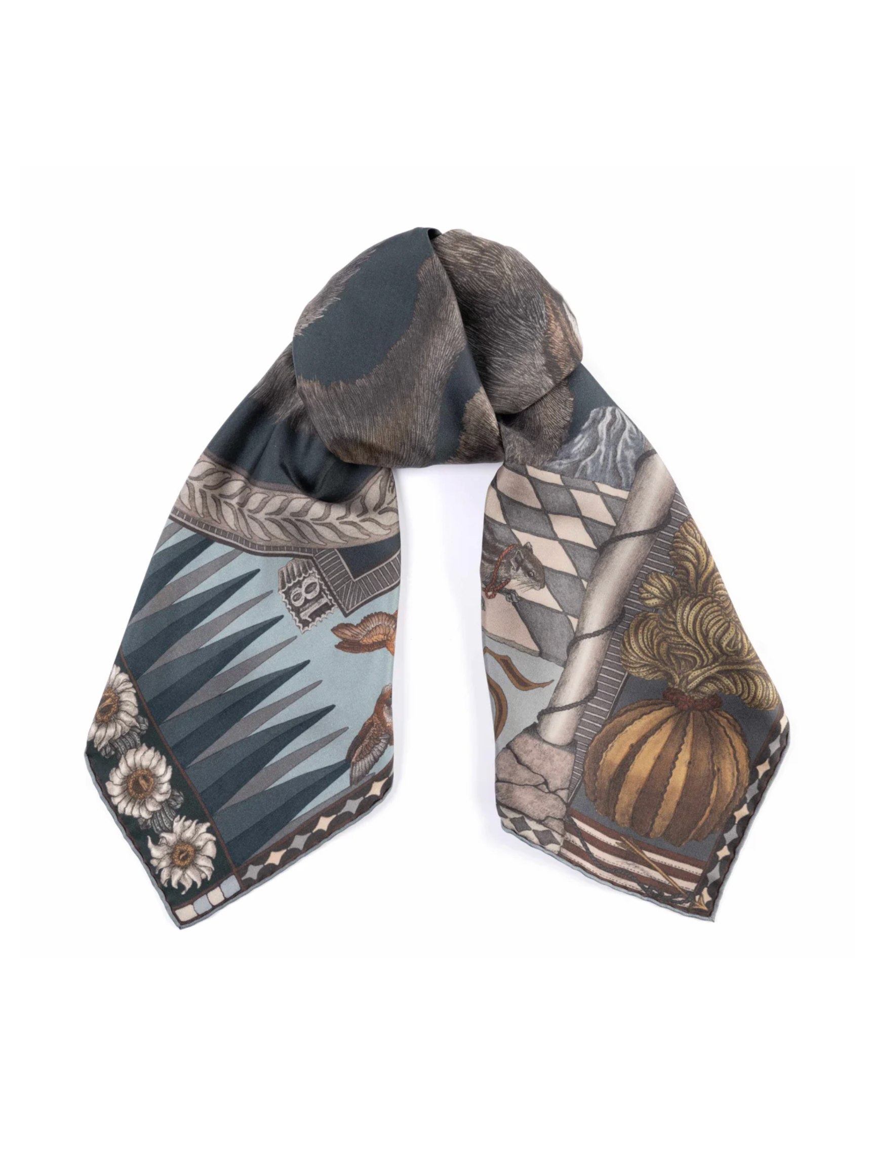 90x90 Medium Silk Scarf-The Wolf you Feed-Gunmetal/Gloaming