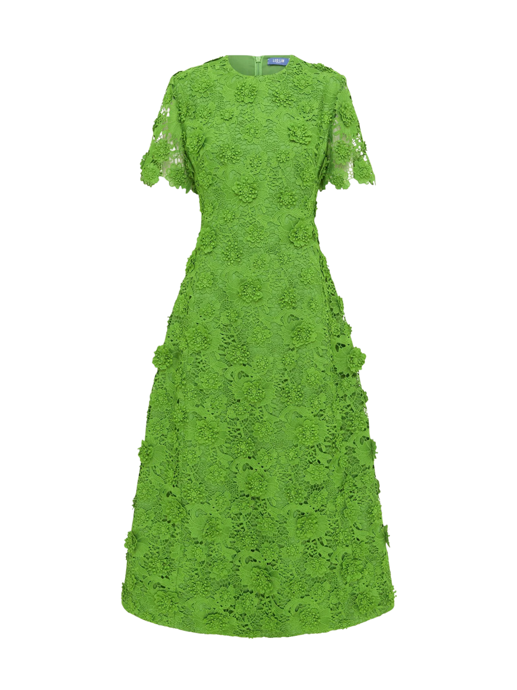 Caroline Lace Short Sleeves Midi Dress - Fern