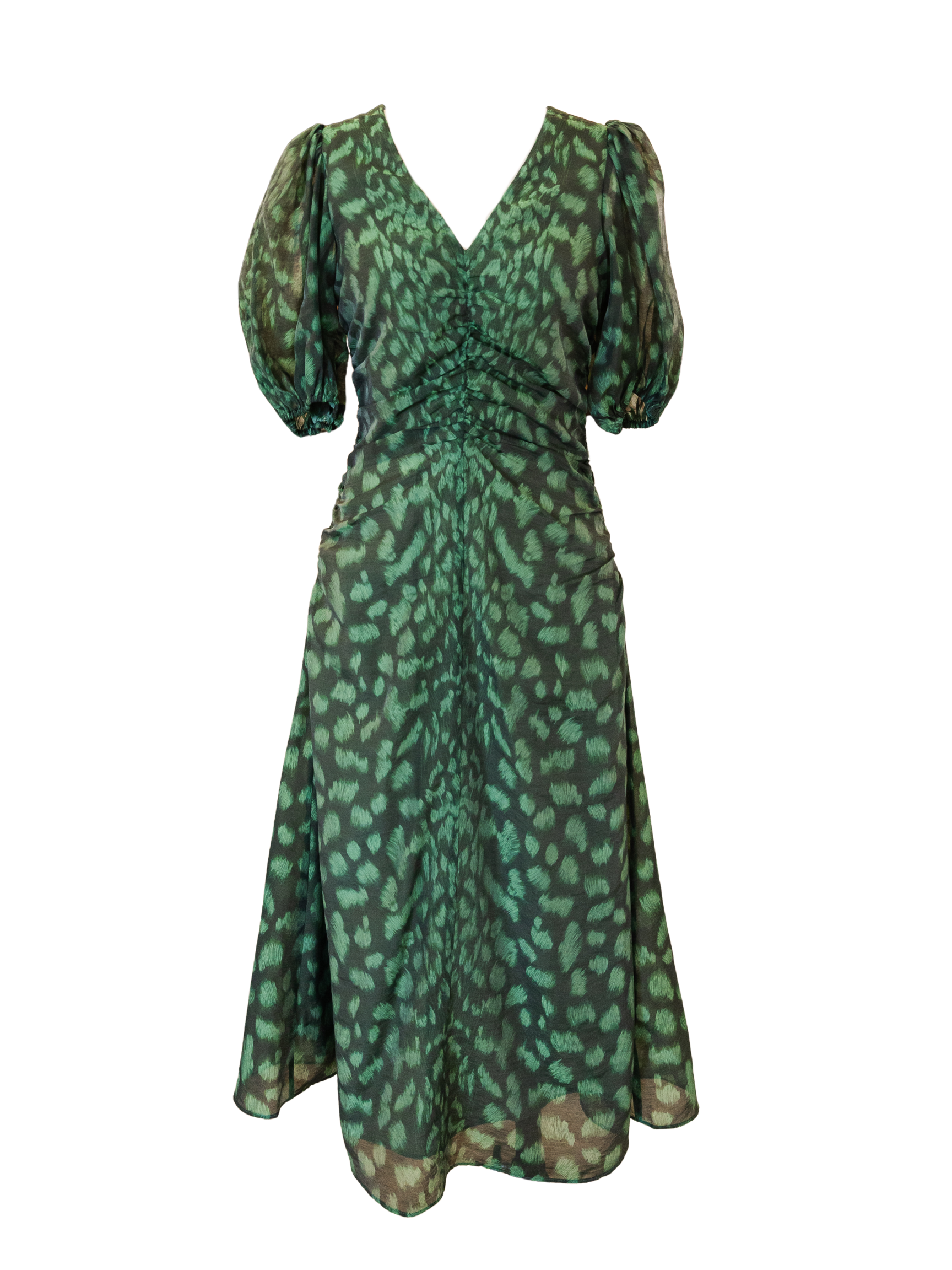 Claude Print Puff Sleeve Dress - Green