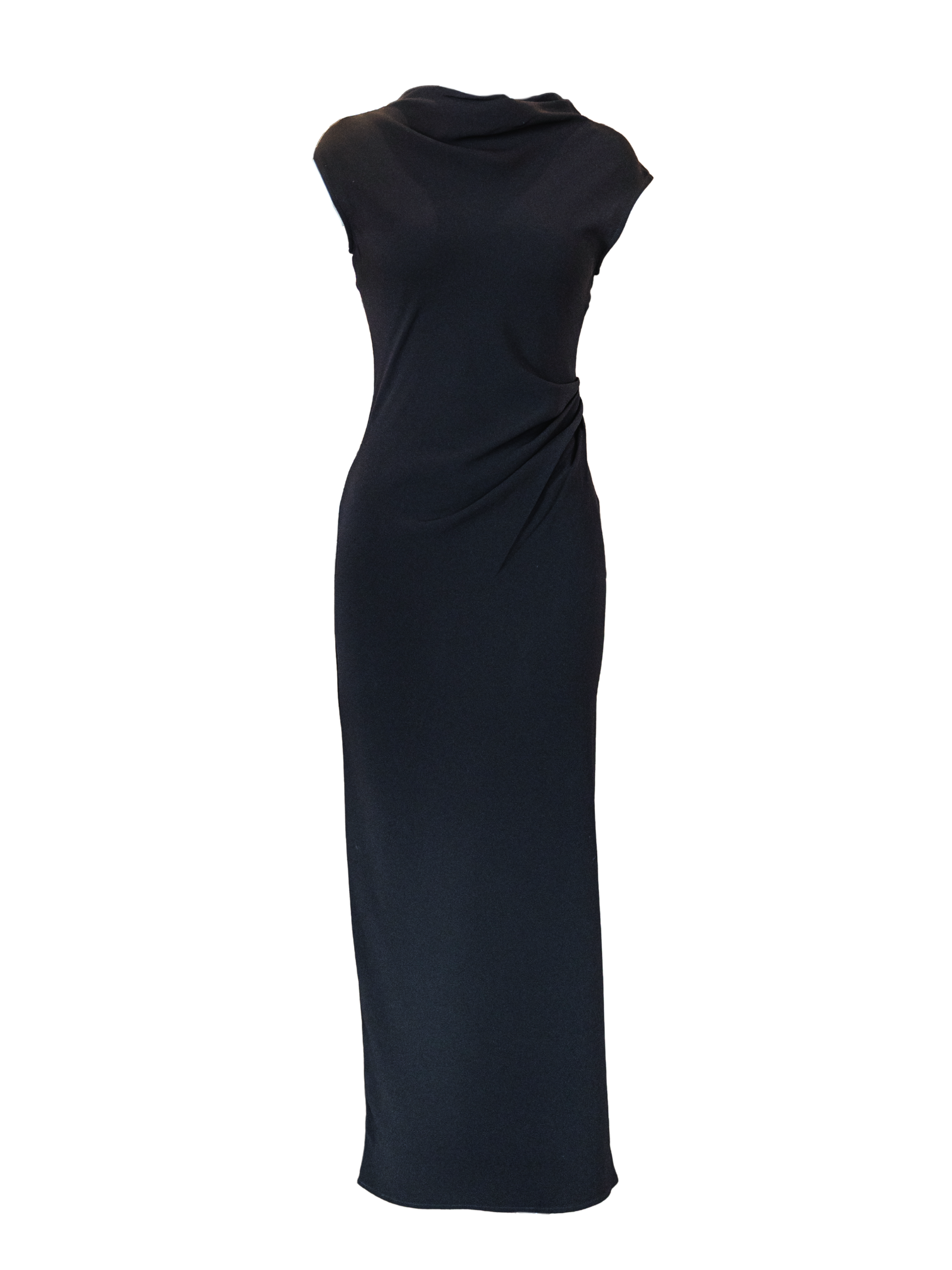 Solid Cowl Neck Dress - Black