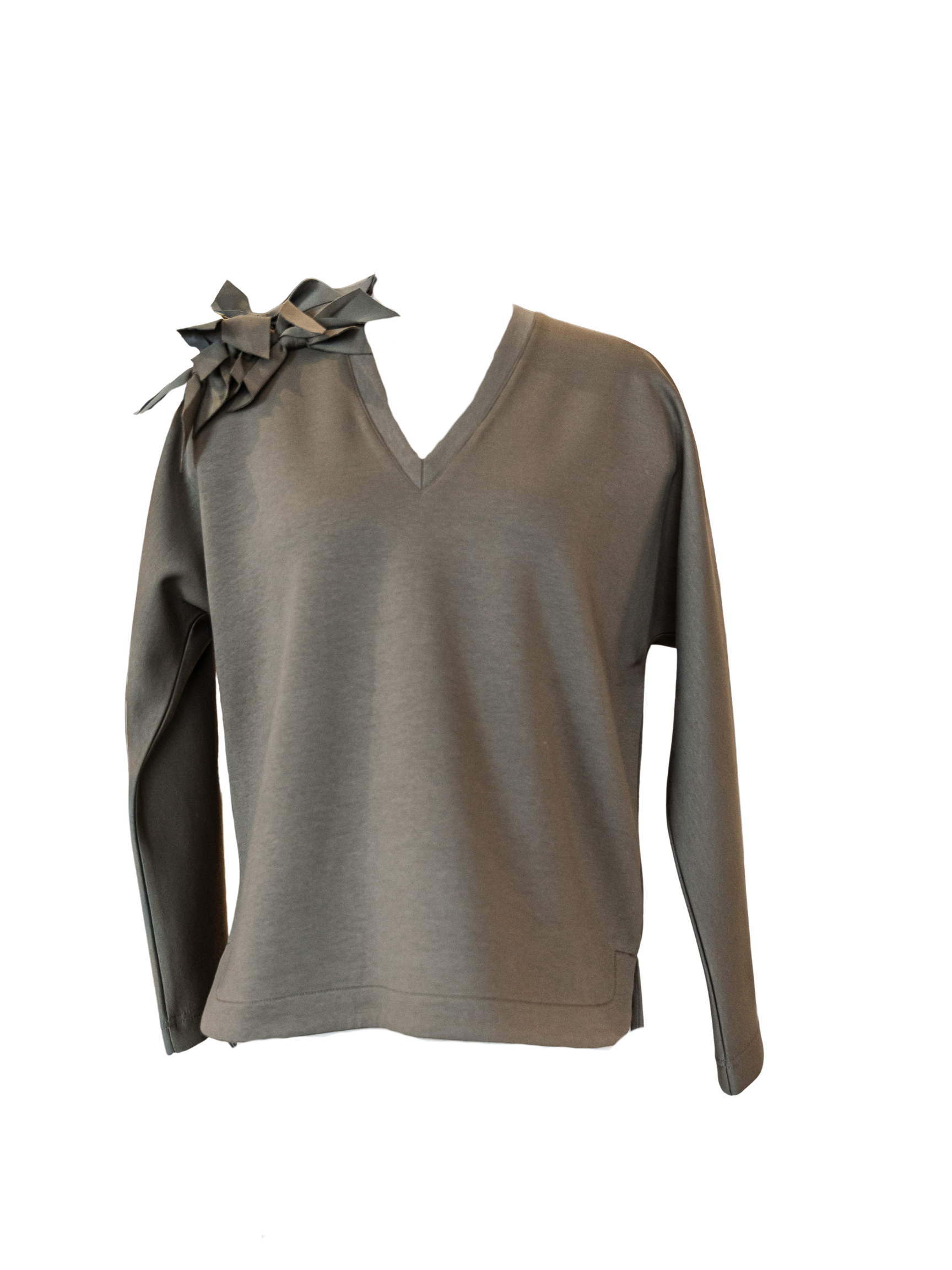 Long Sleeve V-Neck Top - Kaki