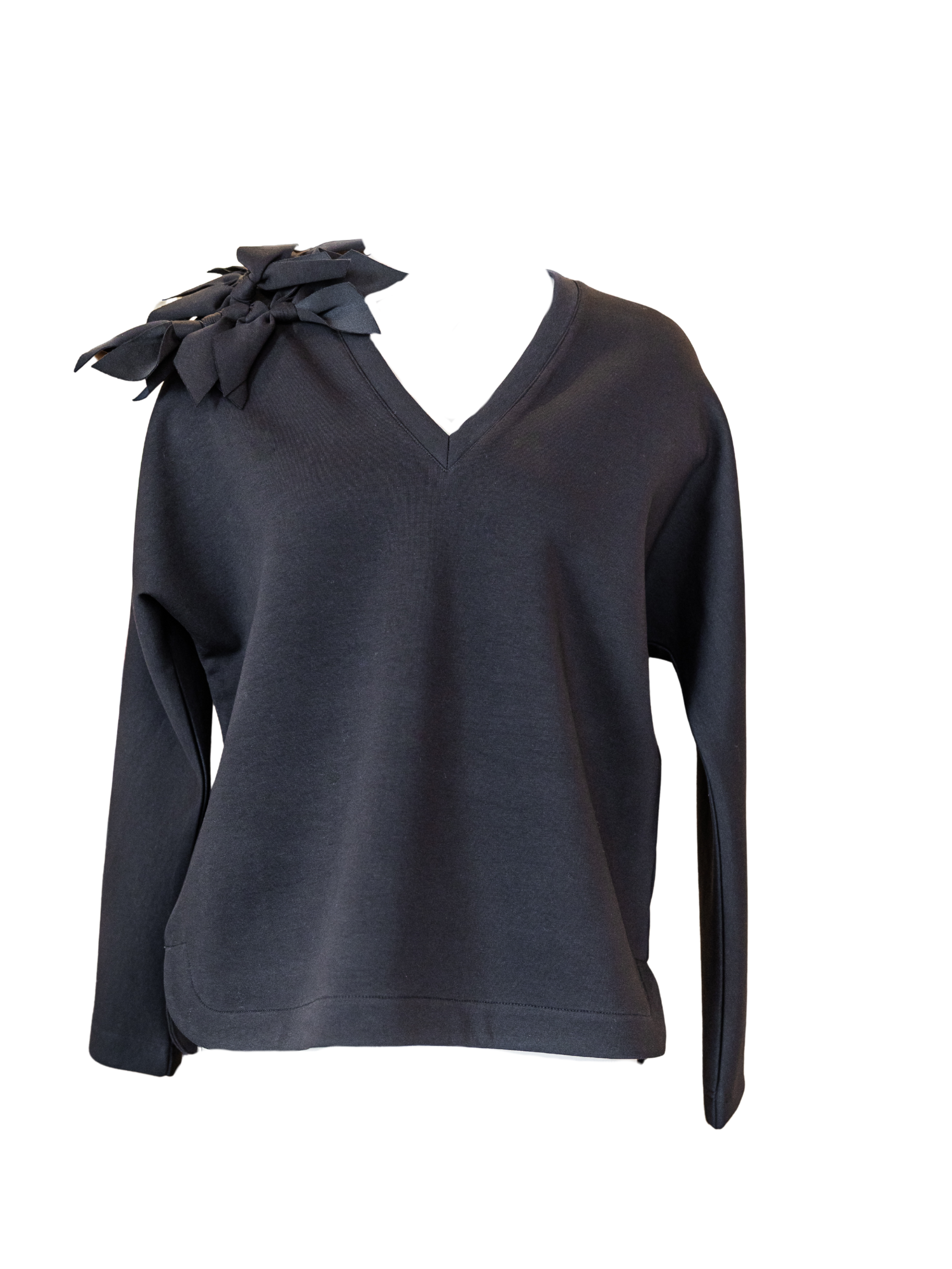 Long Sleeve V-Neck Top - Black