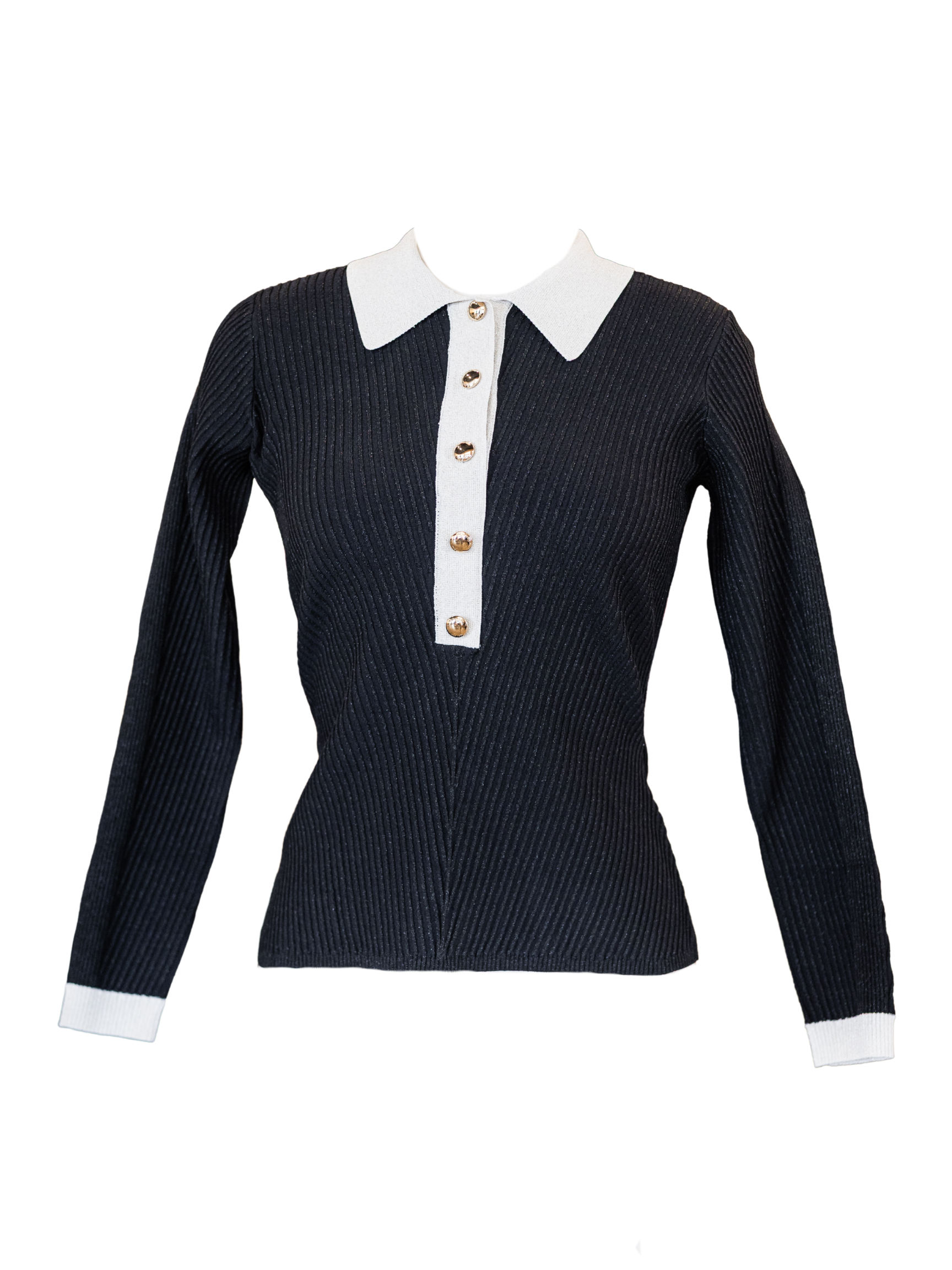 Agata Knit Top - Metallic Black/Optic White