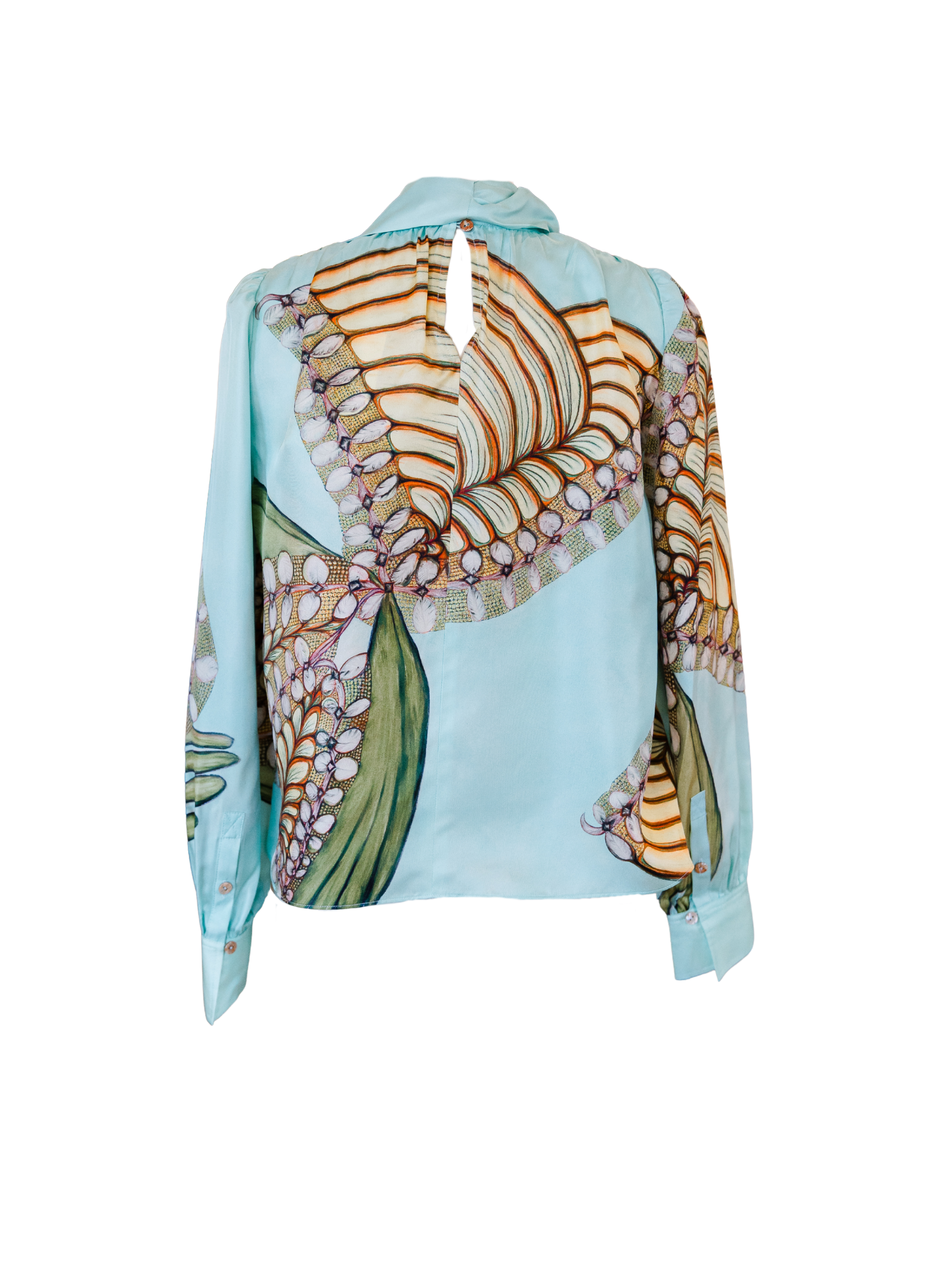 Ornament Tie Neck Blouse - Water Blossoms