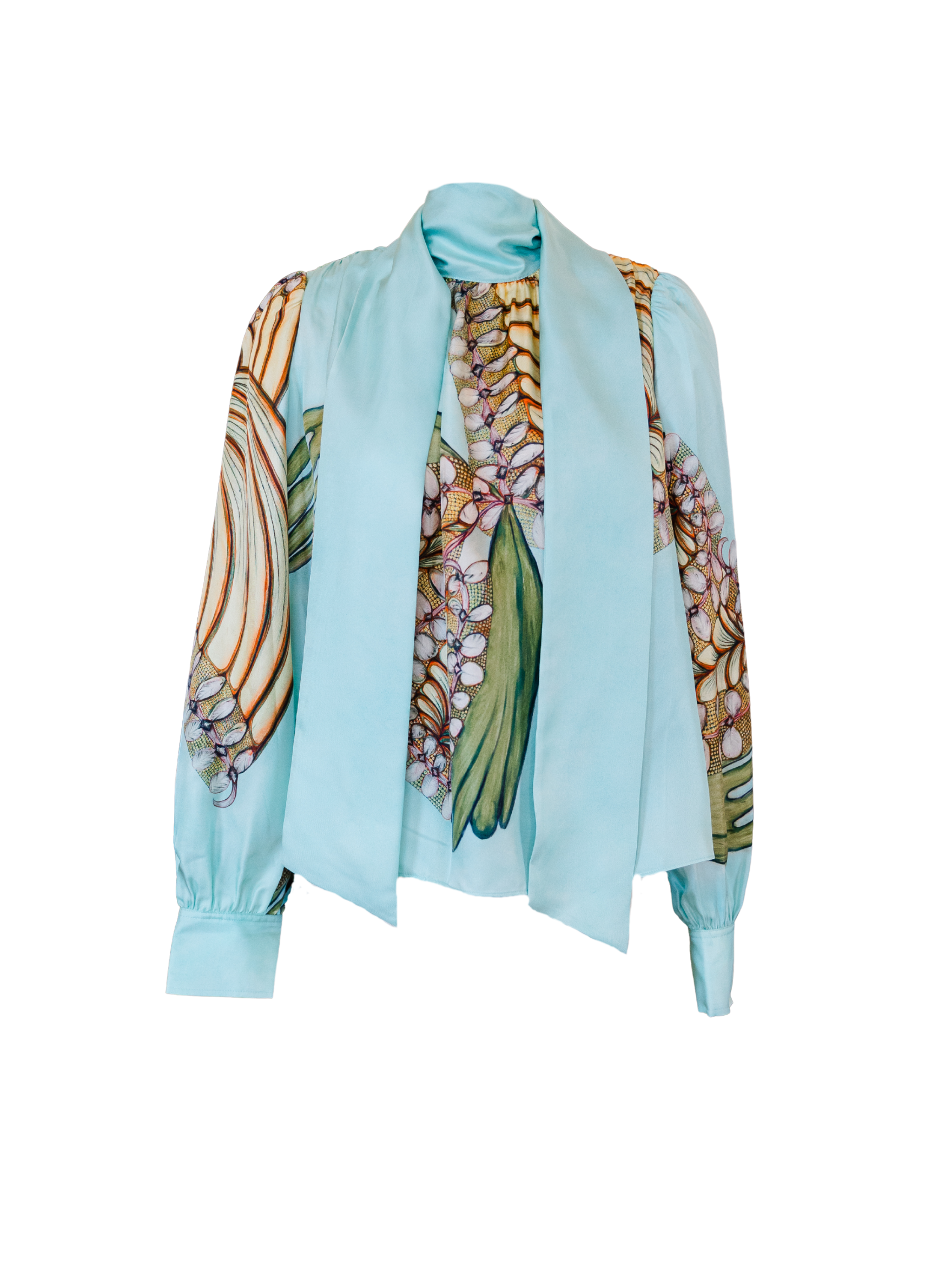 Ornament Tie Neck Blouse - Water Blossoms