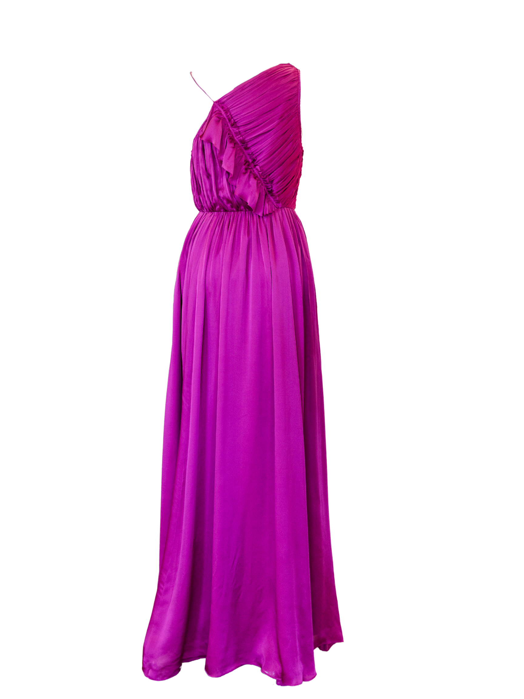 Aisha Pleated Asymmetrical Gown - Mulberry