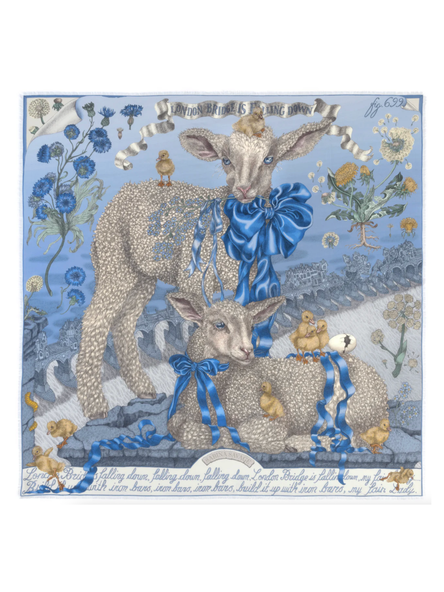 135x135 Large Silk Scarf-London Bridge-Powder/Frost