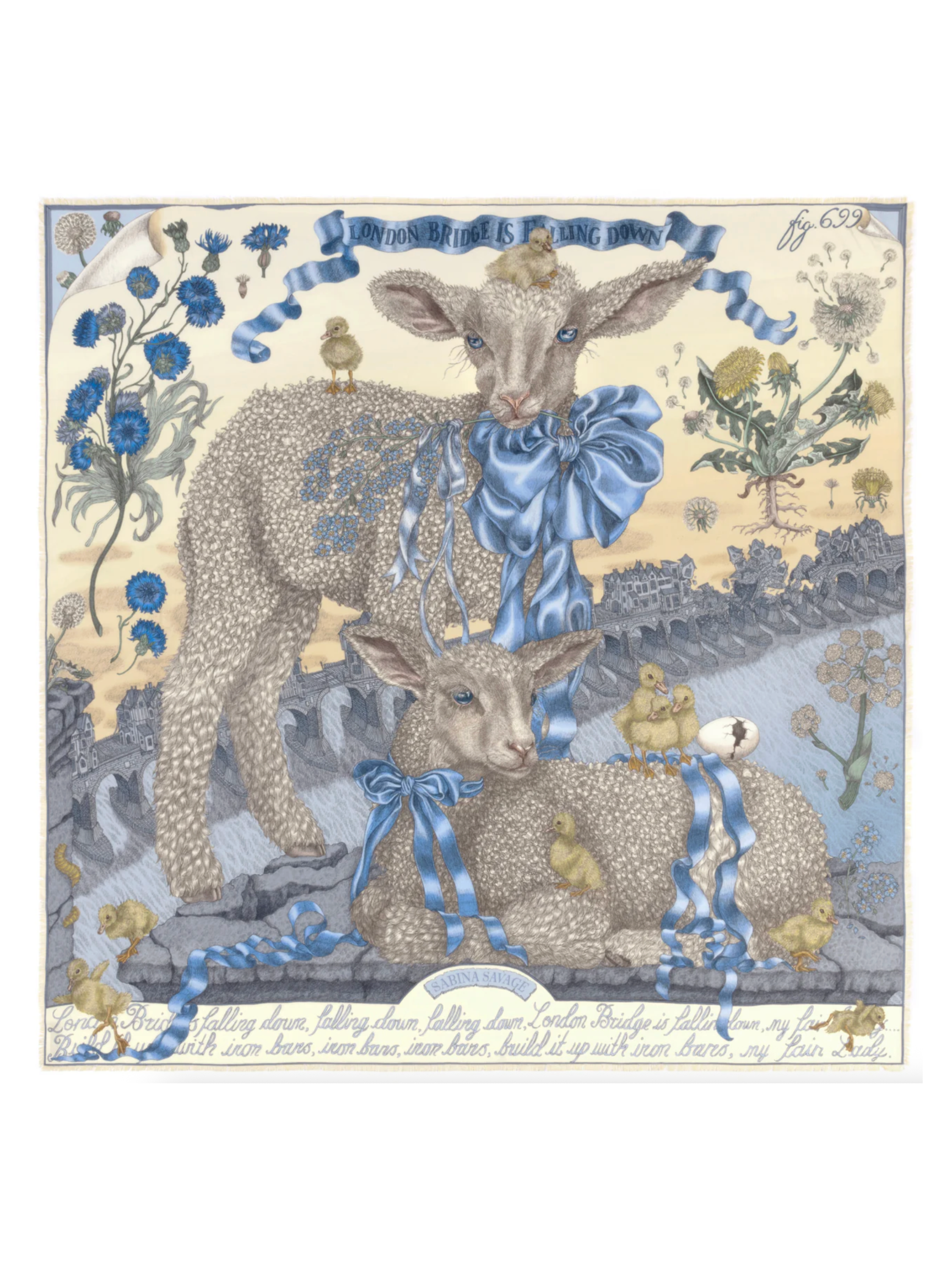 135x135 Large Silk Scarf-London Bridge-Vanilla/Buttermilk