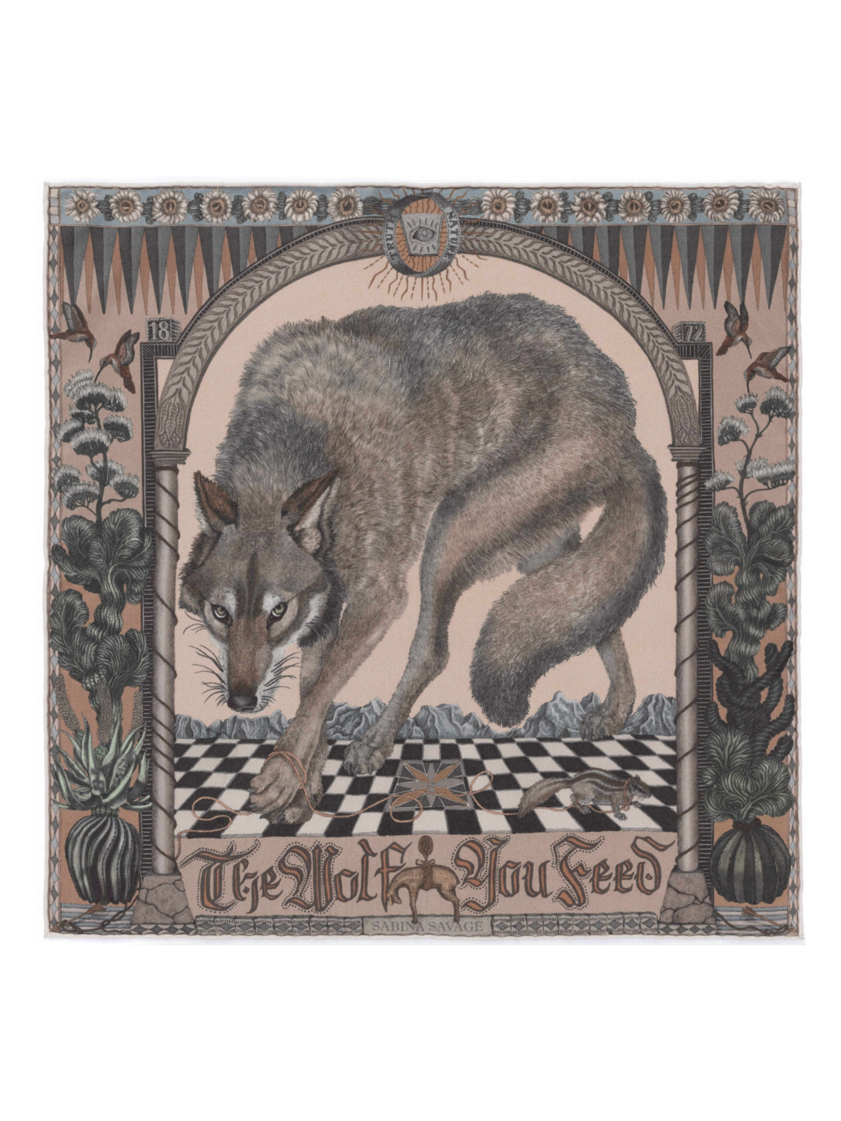 90x90 Medium Silk Scarf-The Wolf you Feed-Desert/Dawn