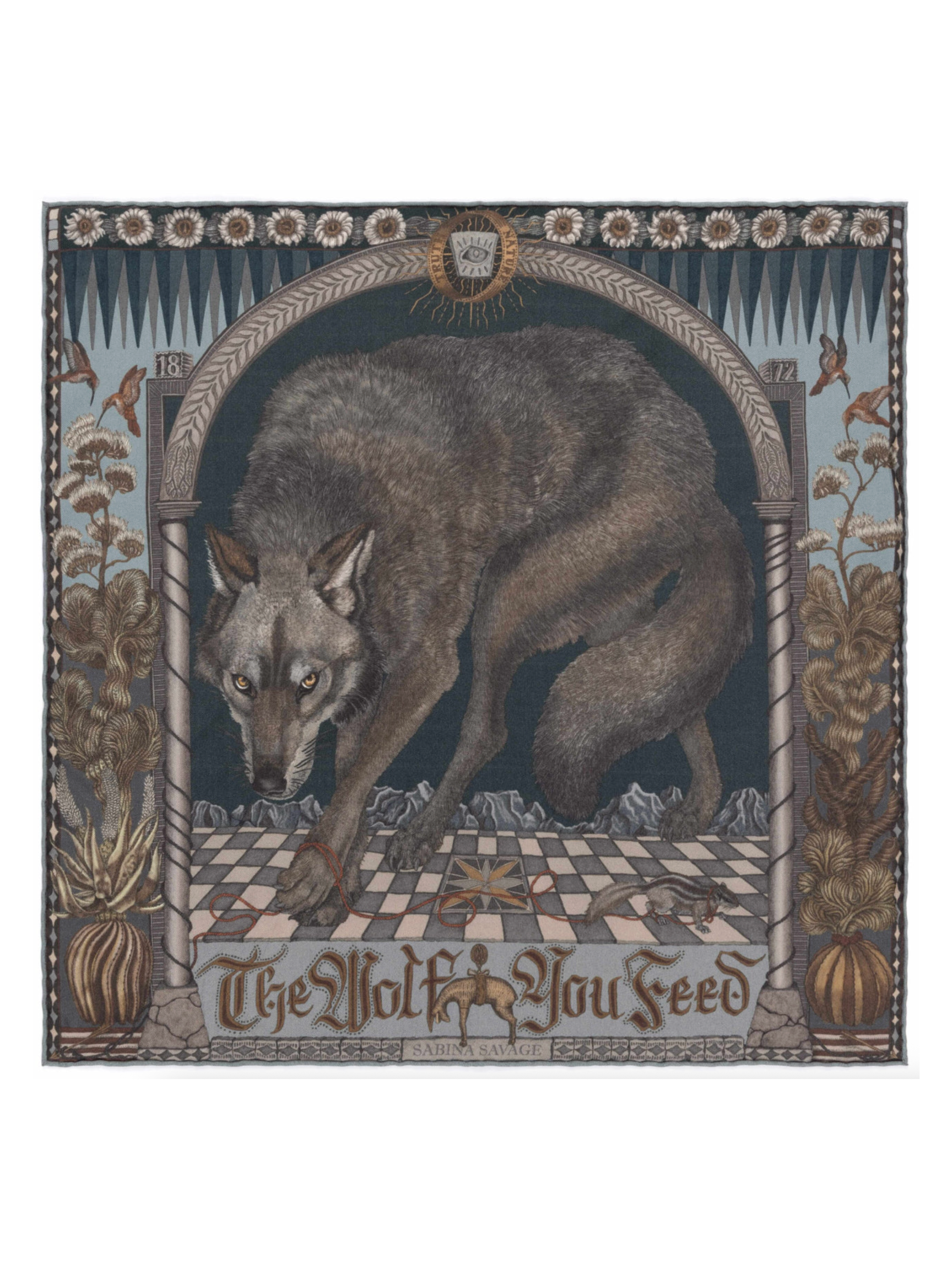 42x42 Small Silk Scarf-The Wolf you Feed-Gunmetal/Gloaming