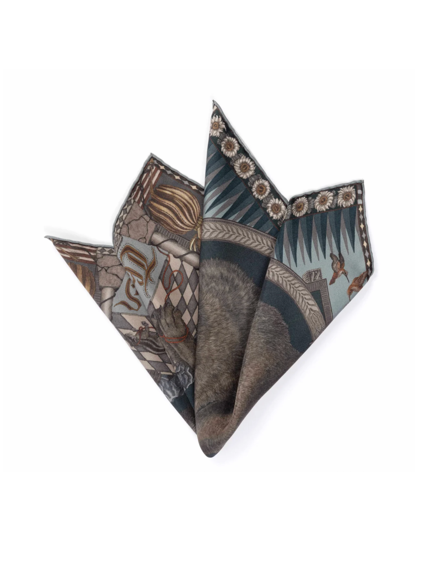 42x42 Small Silk Scarf-The Wolf you Feed-Gunmetal/Gloaming