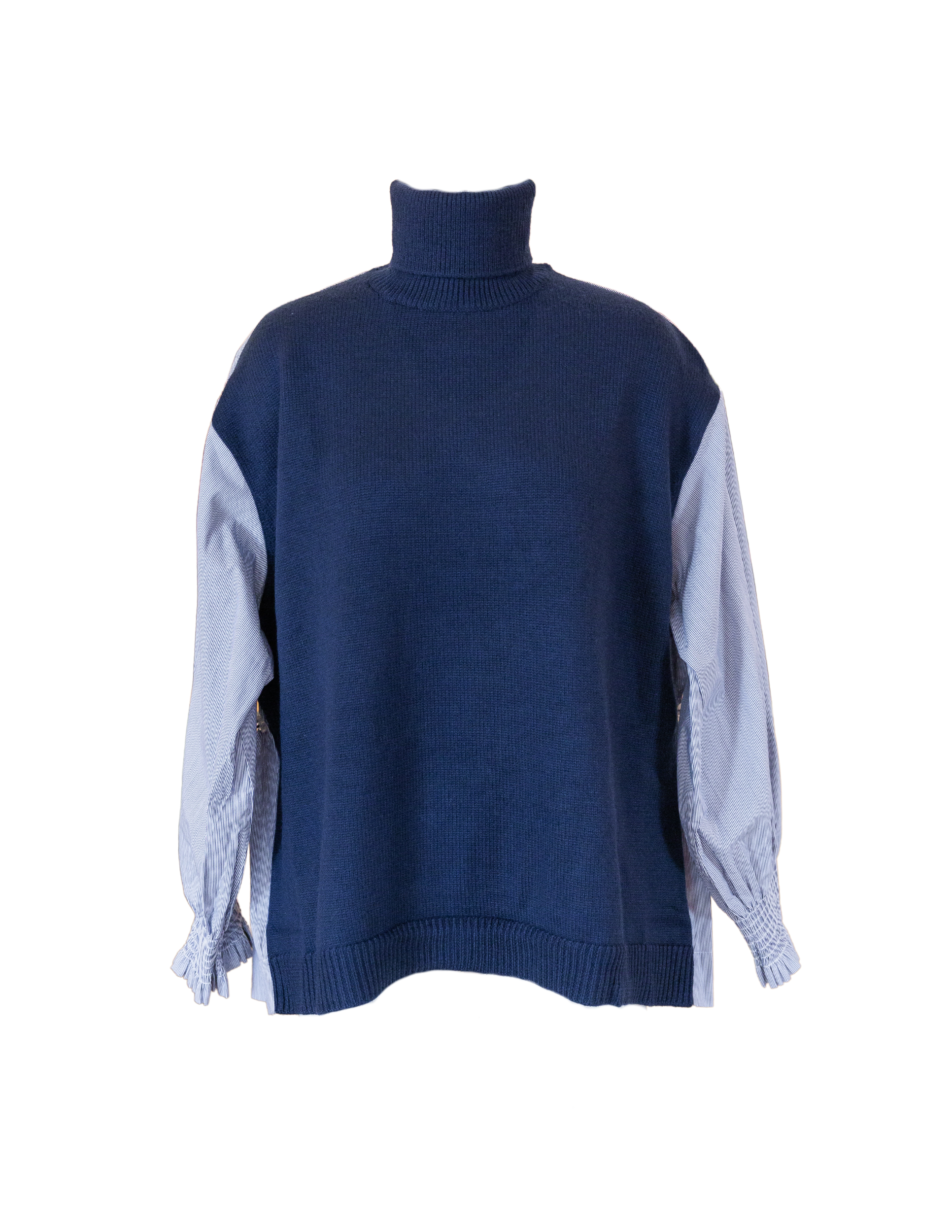 Devana Knit Turtleneck Combo Sweater - Navy