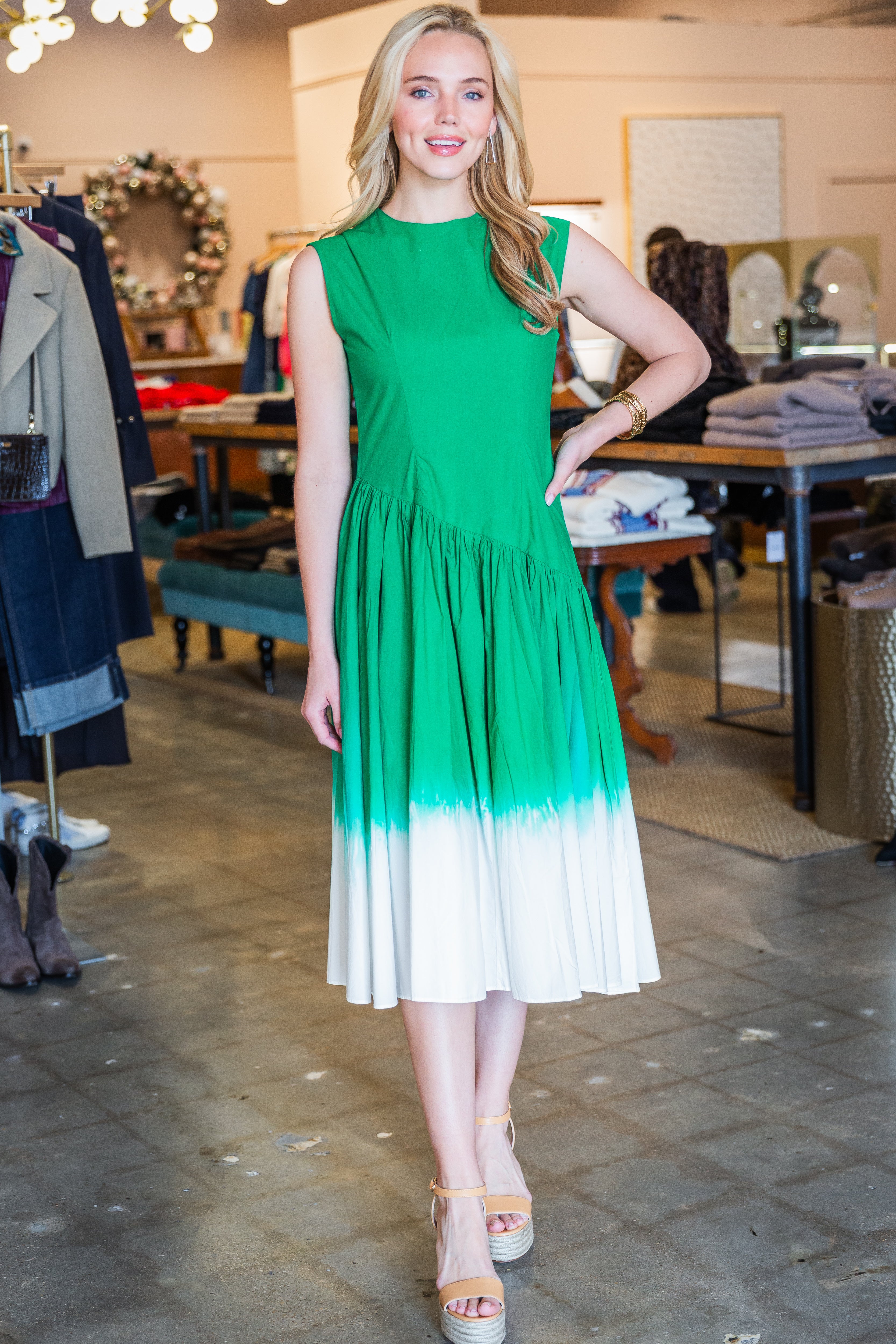 Dip Dyed Sleeveless Dress - Vert Perroquet