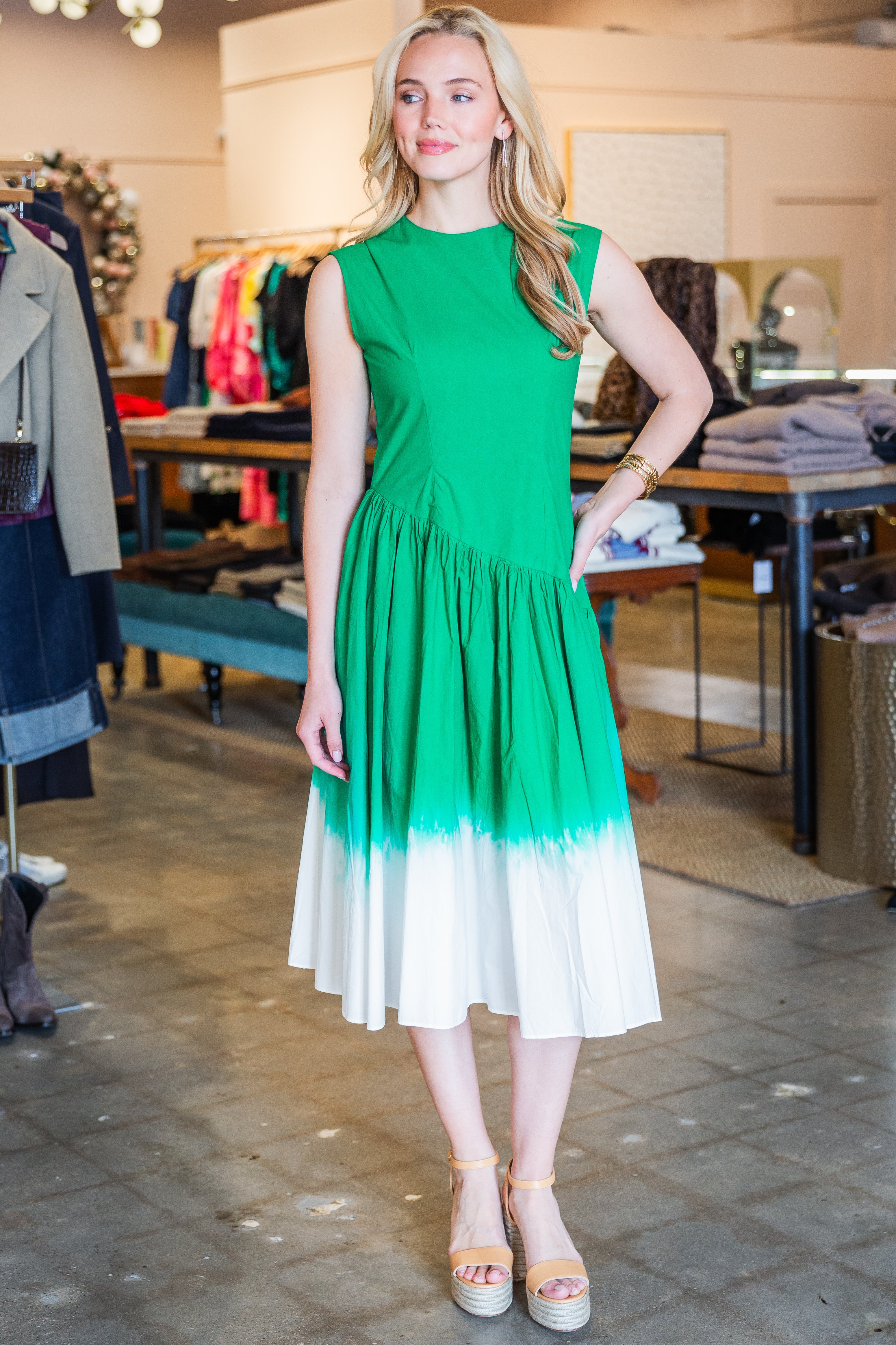 Dip Dyed Sleeveless Dress - Vert Perroquet